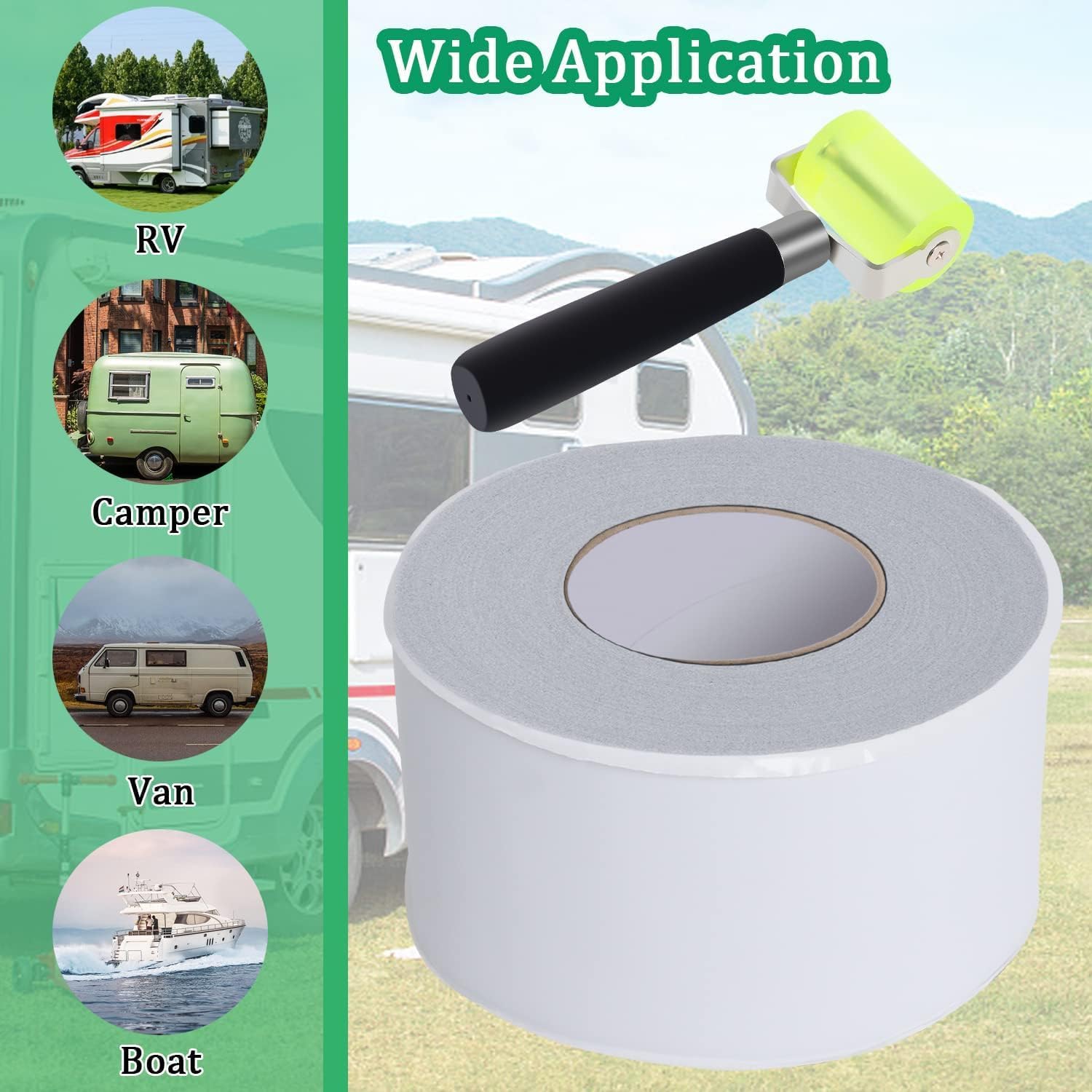 Poweka Nastro Sigillante Bianco per Caravan，10 cm X 15 m di Nastro Impermeabile con Rotolo di Gomma, Nastro Impermeabile Butilico per Tutti Iipi di Tetti di Caravan Doccia, Camper