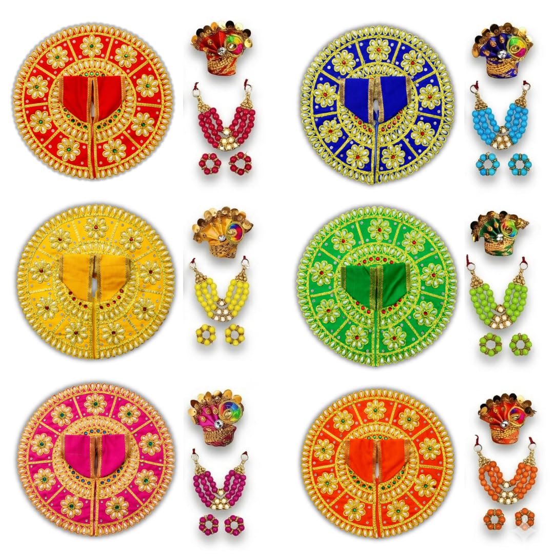 Embroidered Laddu Gopal Poshak Size 3 Number | 6 Dresses with 6 Pagdi & 6 Mala Kada Sets | Kanha Ji Summer Dress | Thakur Ji Dress Size 3 | Full Shringar Set (White Bead Work, Size 3)-image-19
