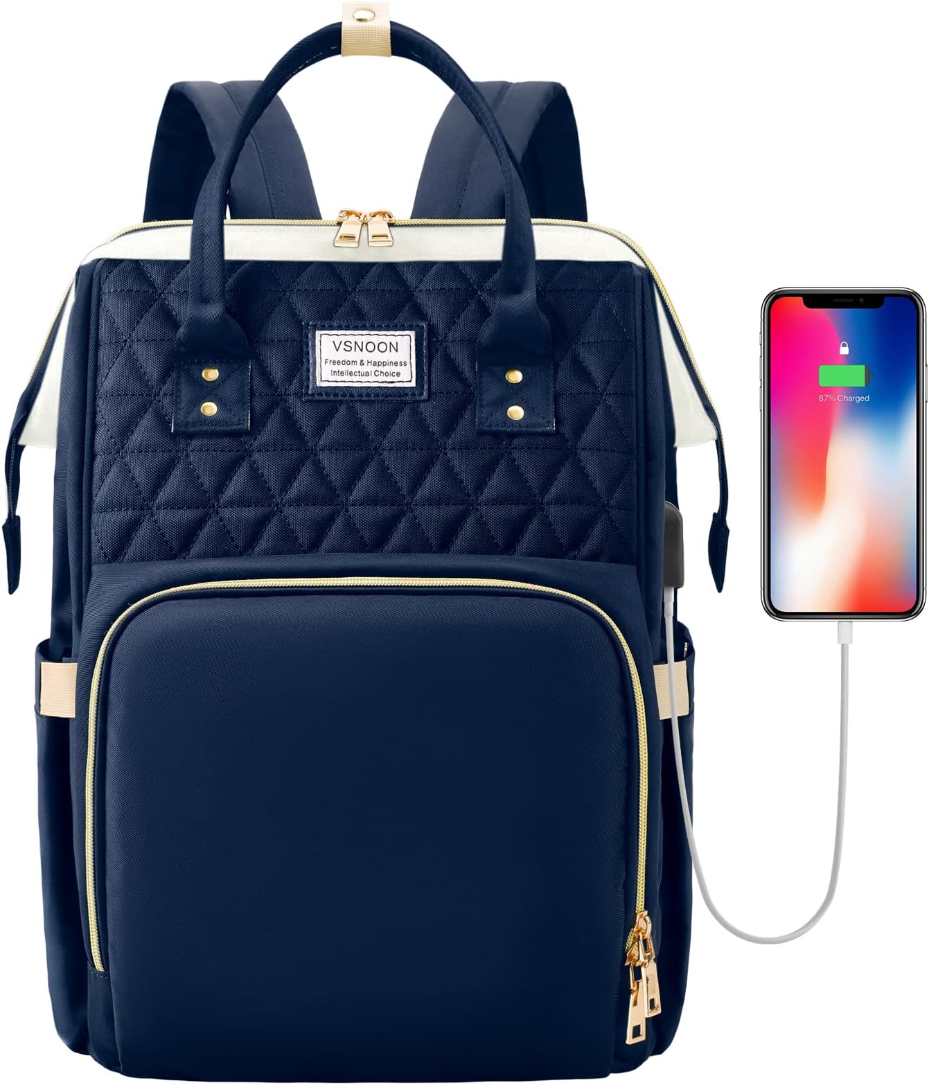 VSNOON Travel Laptop Backpack for Women, 15.6 Inch Stylish Laptop Backpacks Travel Backpack with USB Port Charging, Water Resistant Casual Computer Bag Gifts for Women Men,Blue