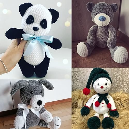 Miniatura 9 de Estako Velvet - Manta de felpilla amigurumi para tejer y tejer, súper voluminosa, 3 x 3.53 oz (3 x 132 yardas) (1850 - amarillo)