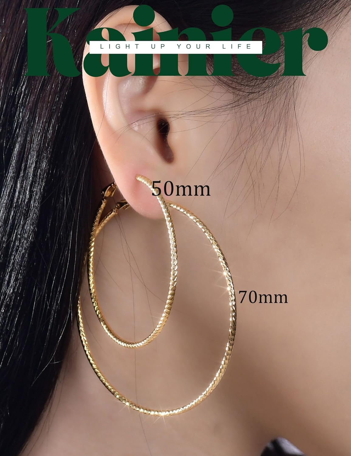 Kainier Gold Hoop Earrings for Women Hypoallergenic Sterling Silver Post Lightweight Hoops Jewelry 20mm-70mm Large Gold Earrings Textured or Zircon Rhinestone Design Trendy Statement Gift Jewelry - Image 6