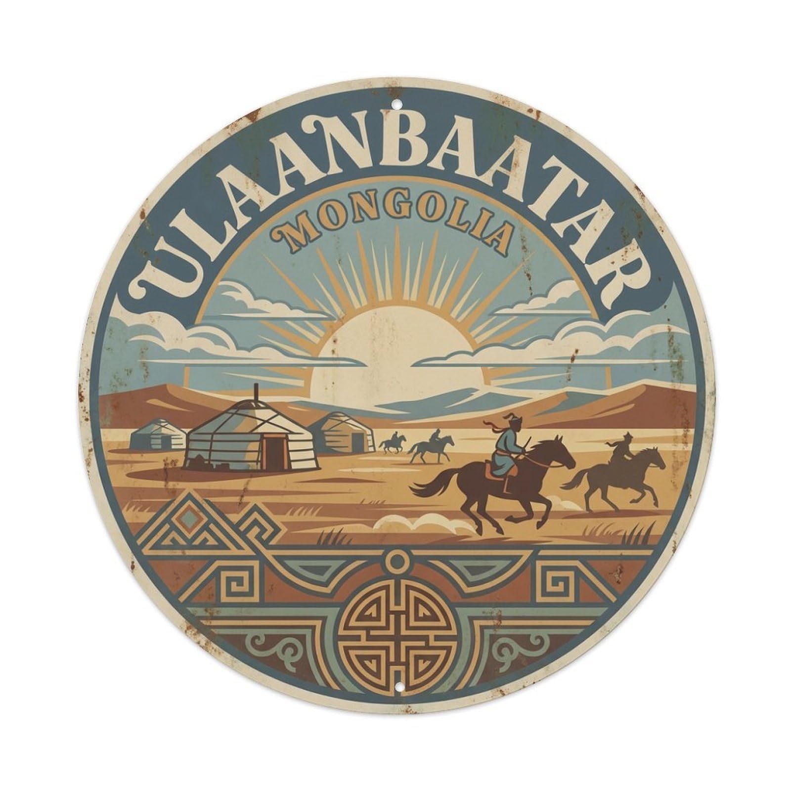 Vintage Travel Mongolia Ulaanbaatar Metal Tin Sign