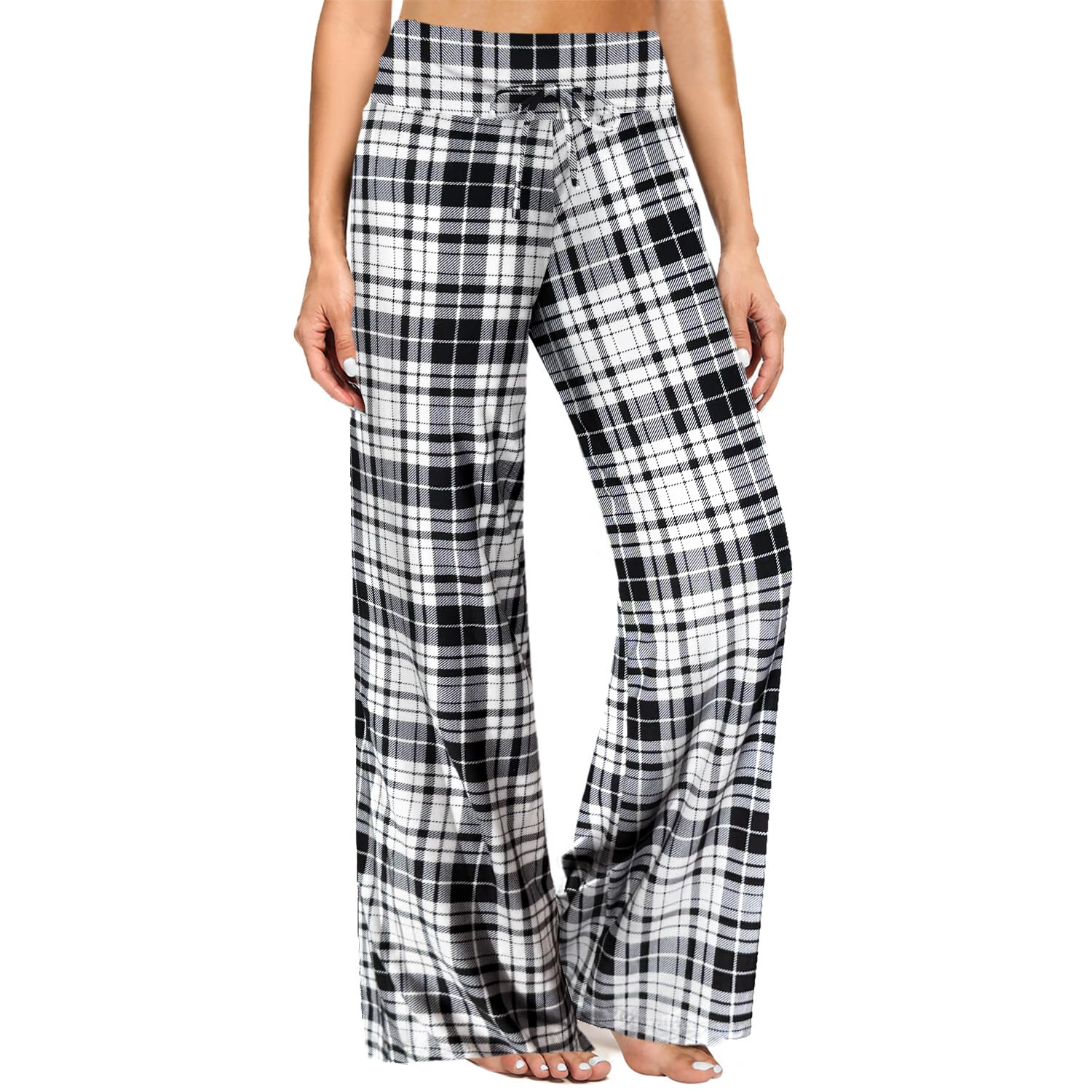 ZOOSIXX Soft Black Pajama Pants for Women, Wide Leg Pants Woman Flowy Comfy Casual Lounge Yoga Capri Pants 22”/ 30”