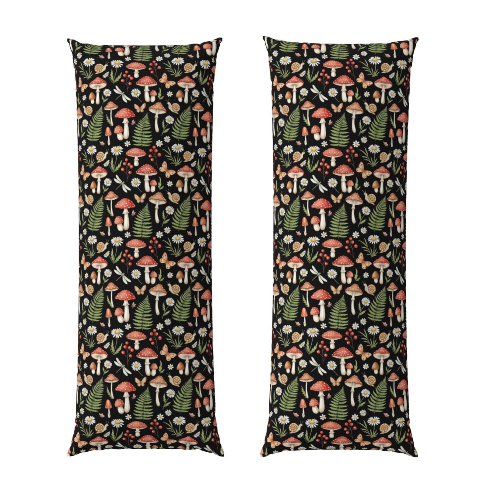 Body Pillow Cover 20x54 Inch, Witchy Mystery Vintage Magic Mushrooms Fall Leaf Floral, Silky Soft Long Pillowcase with Hidden Zipper, Wrinkle Resistant Cushion Case for Couch Bed Home