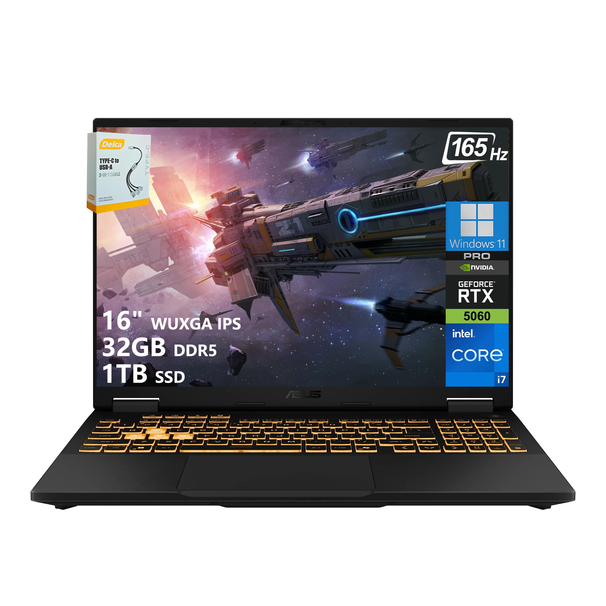 ASUS TUF Gaming F16 Laptop | 16" WUXGA IPS 165Hz | Intel 16-Core i7-14650HX | 32GB DDR5 1TB SSD | NVIDIA GeForce RTX 5060 DLSS 4 | RGB Backlit Thunderbolt 4 Wi-Fi 6E Win11 Pro w/DLCA Accessory