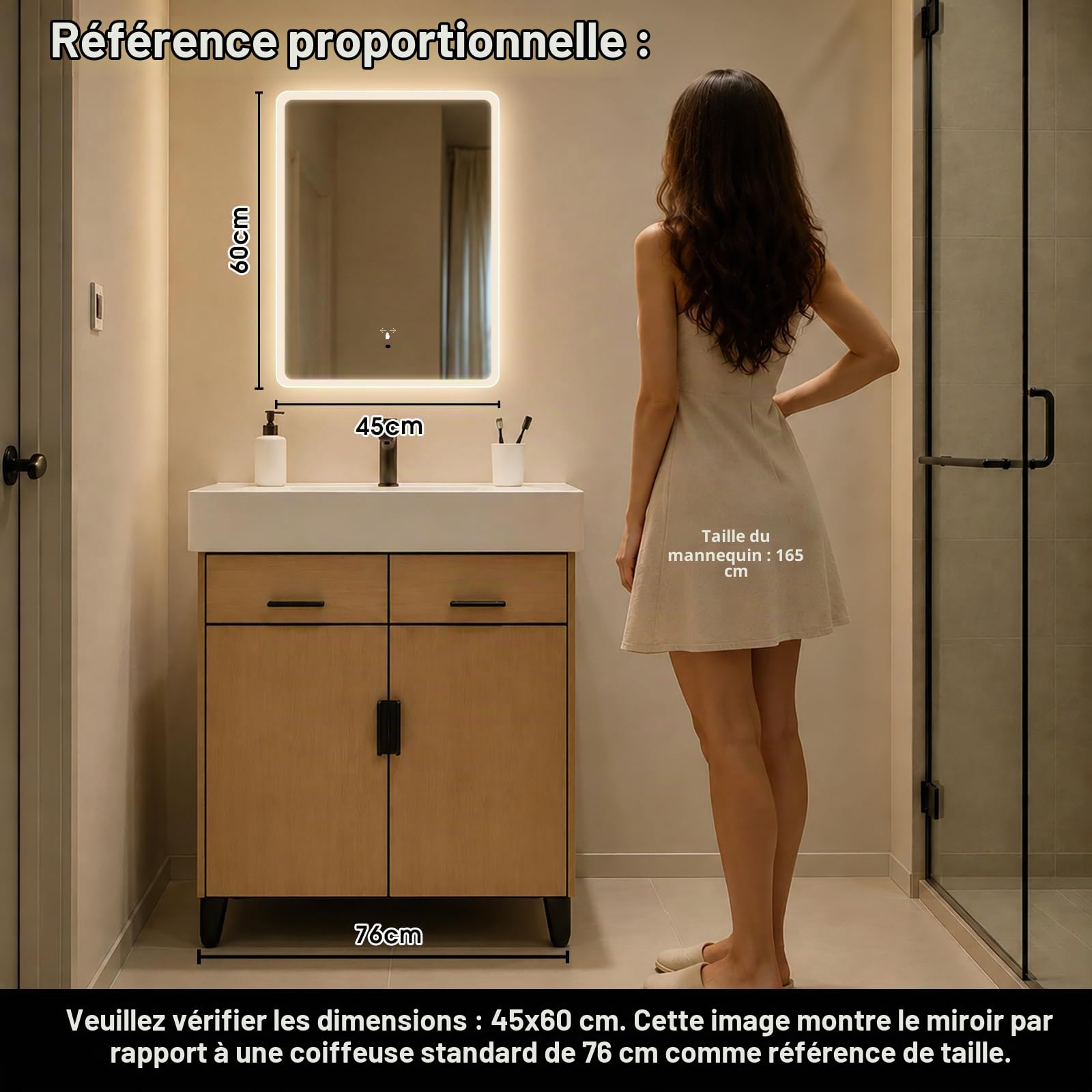 Miroir de salle de bain avec éclairage 60 x 45 cm