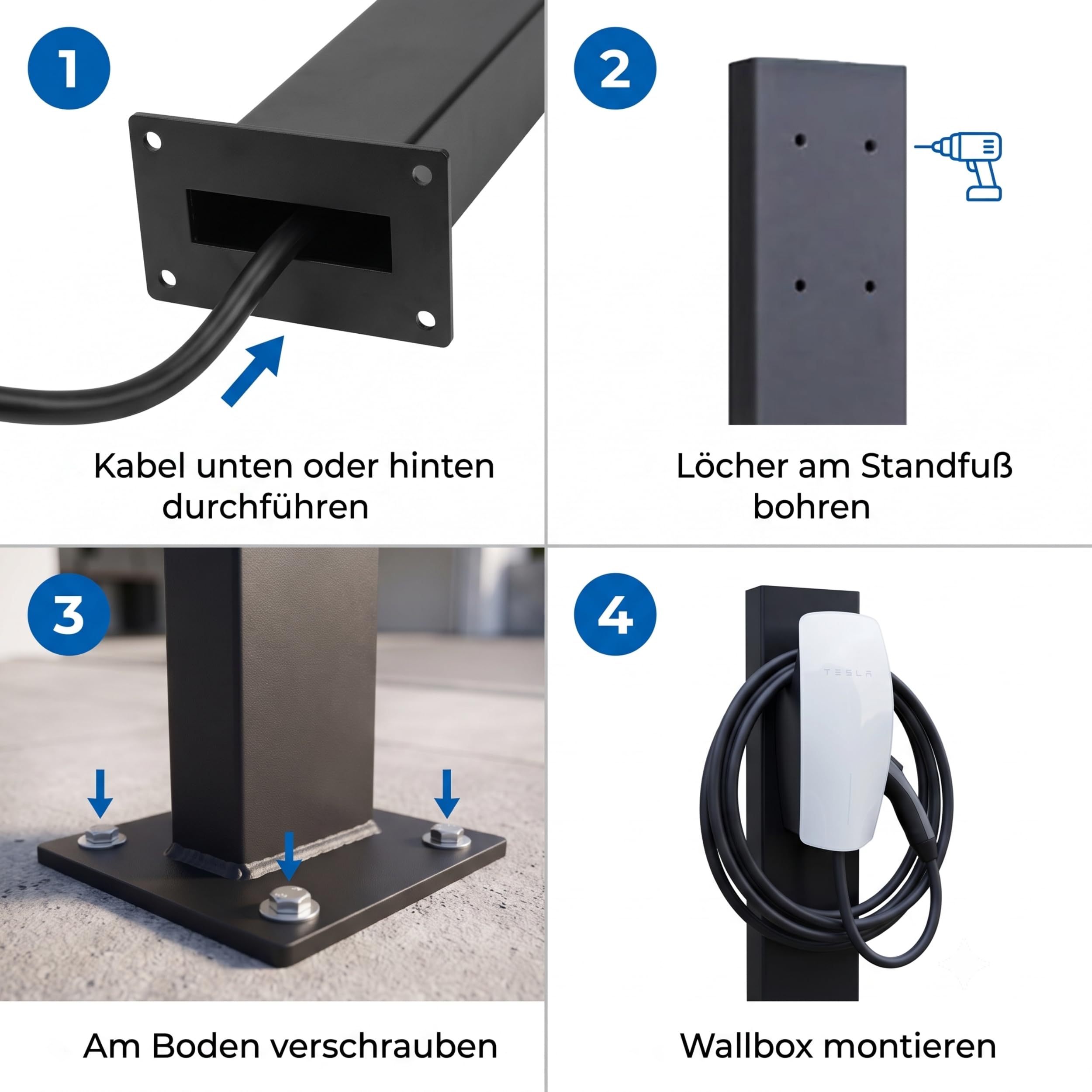 Wallbox Standfuß • Wetterfeste Standsäule, Steele aus kaltgewalztem Stahl mit Pulverbeschichtung • Universeller Wallbox Ständer für Elektroauto Ladestationen • Anthrazit RAL 7016
