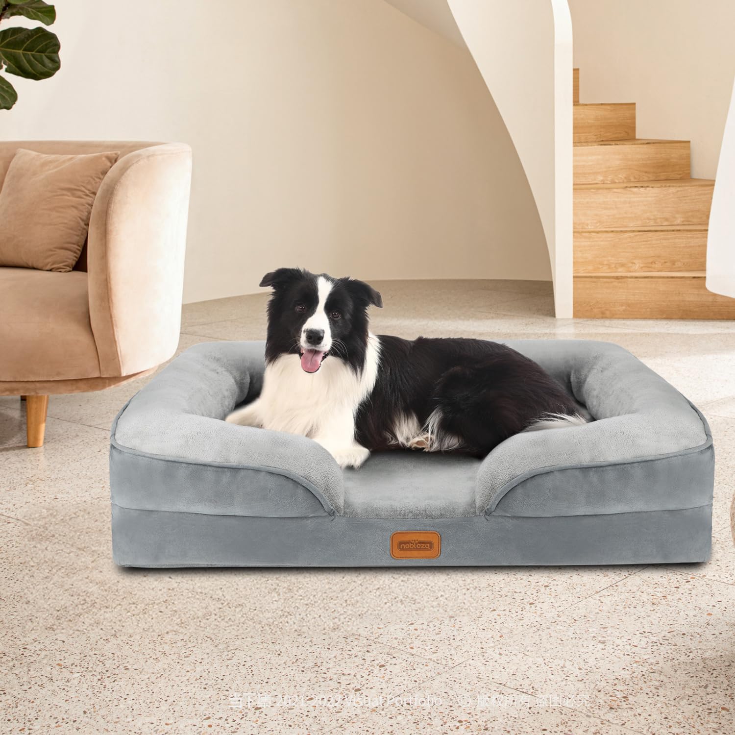 Nobleza Cama Perros Grande, 135x107x17cm, Sofá Perro con Espuma Viscoelástica, Cama Ortopédica Perros Lavable y Impermeable, Colchon Perro Medianos Desenfundable, Gris