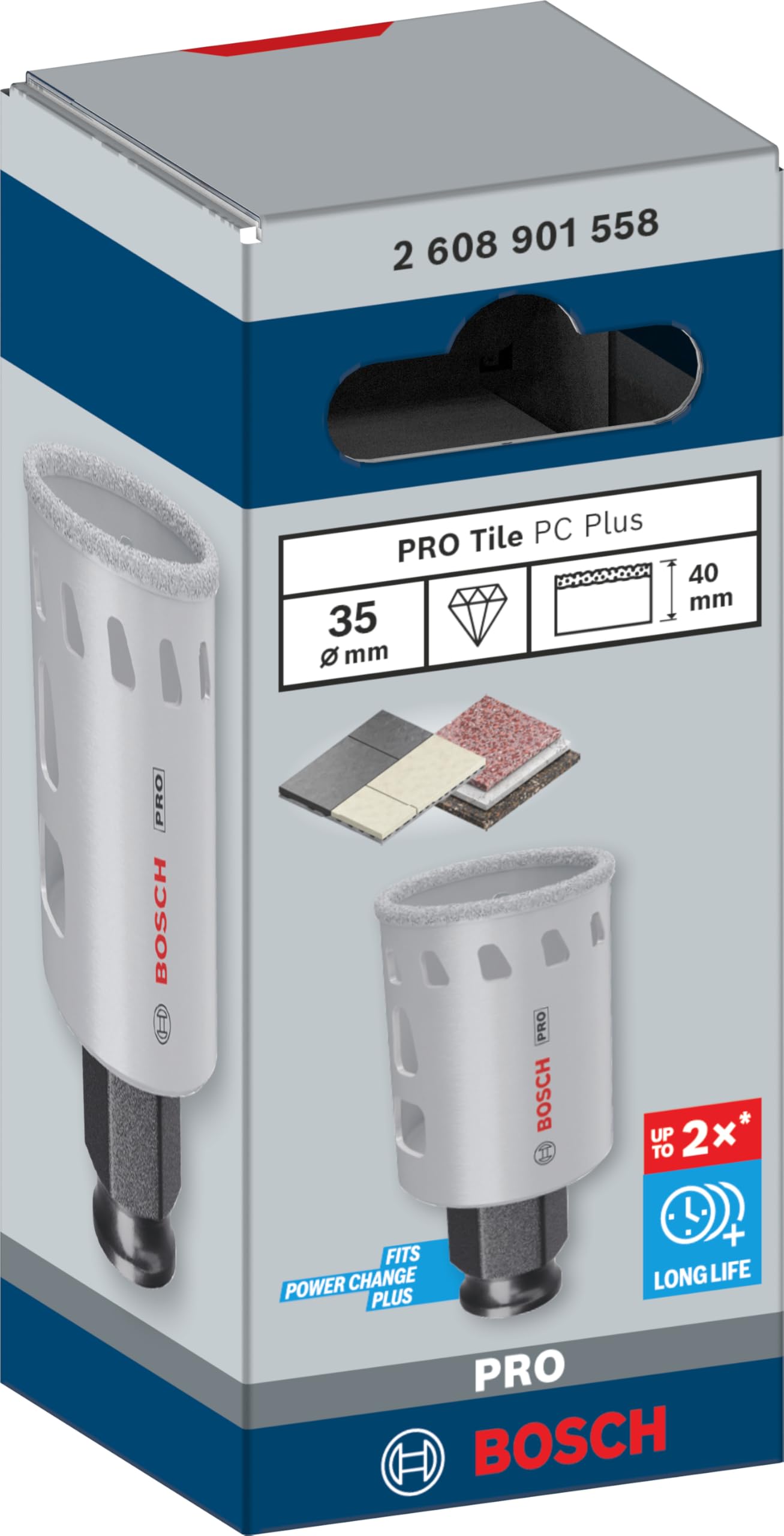Bosch 1x Scie trépan PRO Tile Power Change Plus (pour Carreaux de Hard Ceramic, Céramique tendres, Ø 35 mm, Professional Accessoire Perceuses)