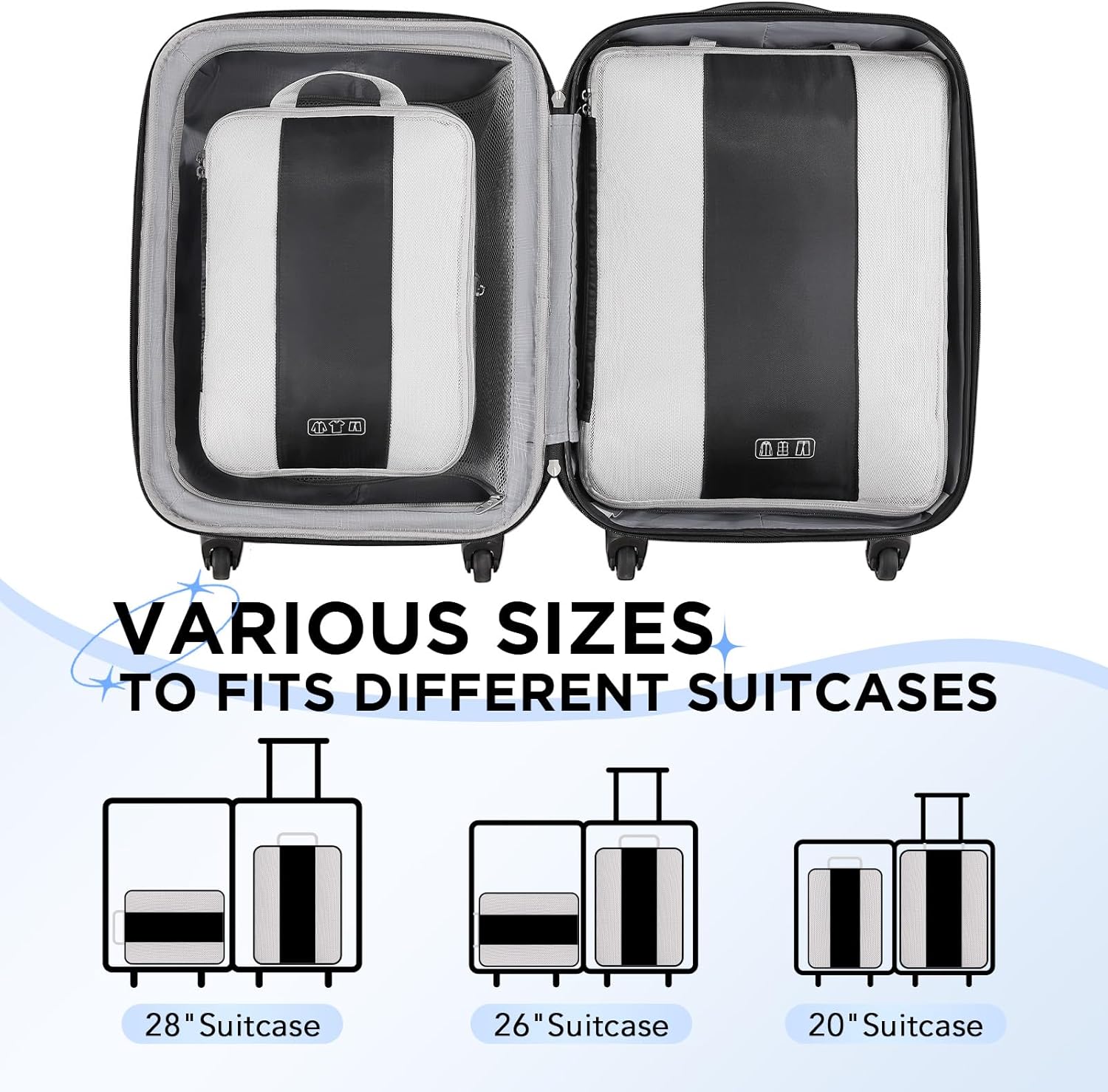 2 Set Compression Packing Cubes for Travel Essentials,Compressible Expandable Packing Cubes for Suitcase,OlarHike Luggage Organizer Bags for Travel,Handy Helper for Organizing Clothes(Black) - Image 7