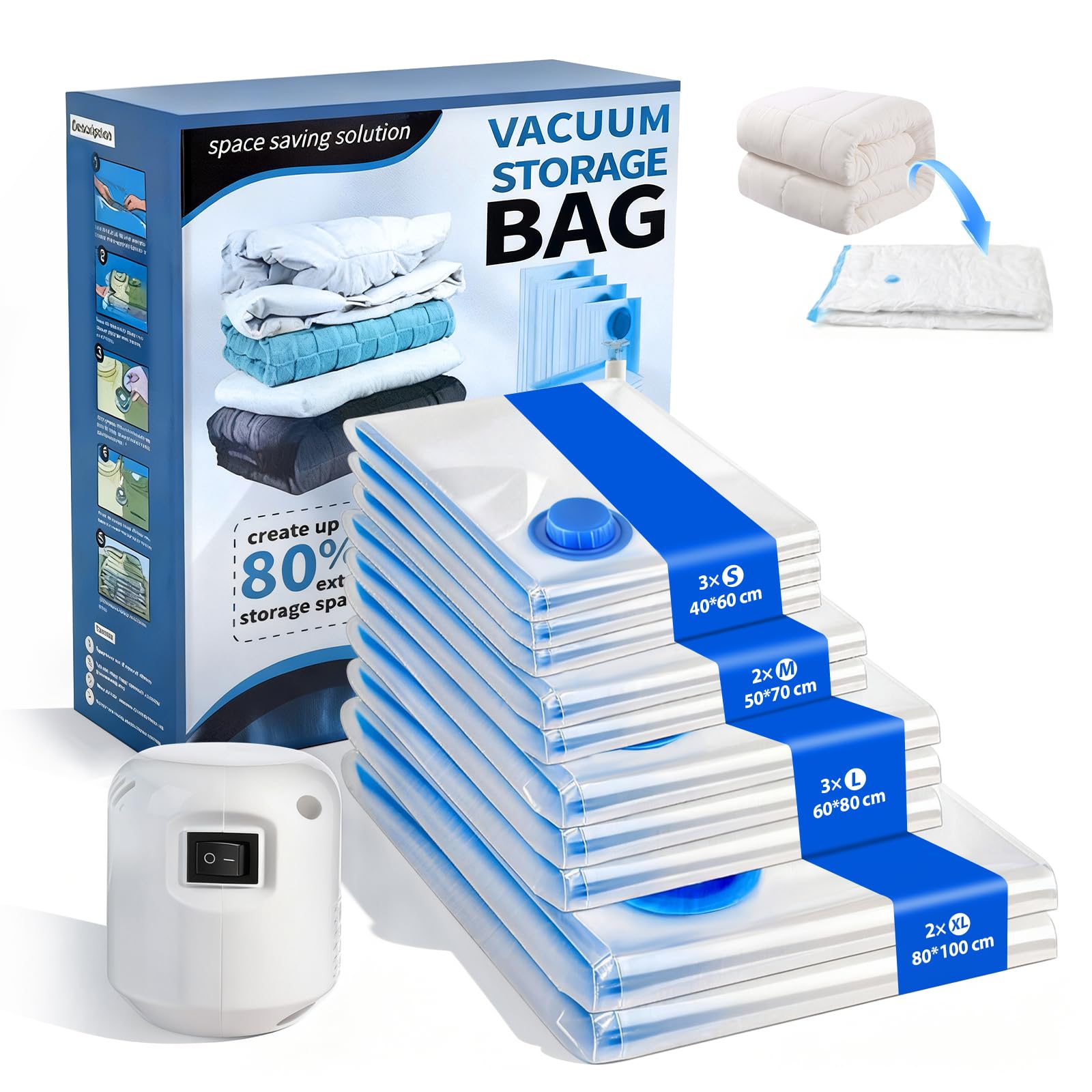 Sacs de rangement sous vide vêtements housse compression avec pompe