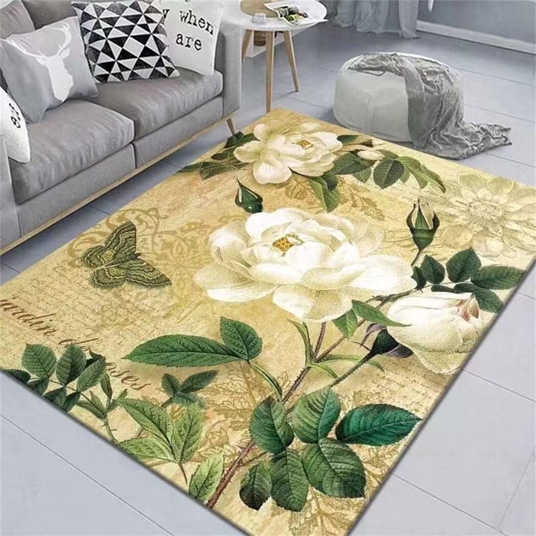 Tapis lavable pour chambre de fille et salon au motif floral élégant