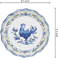 Vista 3 de UP ware Blue Rooster - Juego de platos de ensalada de melamina con borde de cuentas para risotto, pasta y ensalada, sin BPA, aptos