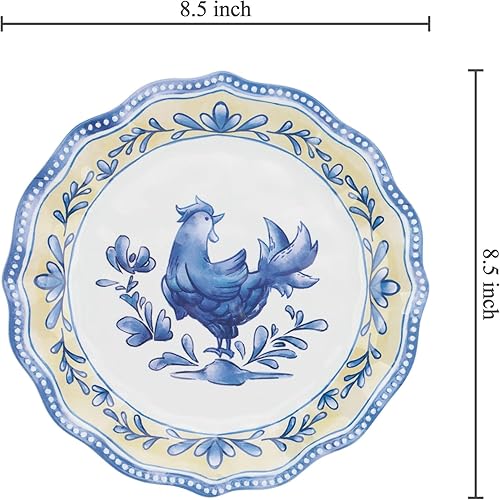 Miniatura 3 de UP ware Blue Rooster - Juego de platos de ensalada de melamina con borde de cuentas para risotto, pasta y ensalada, sin BPA, aptos para