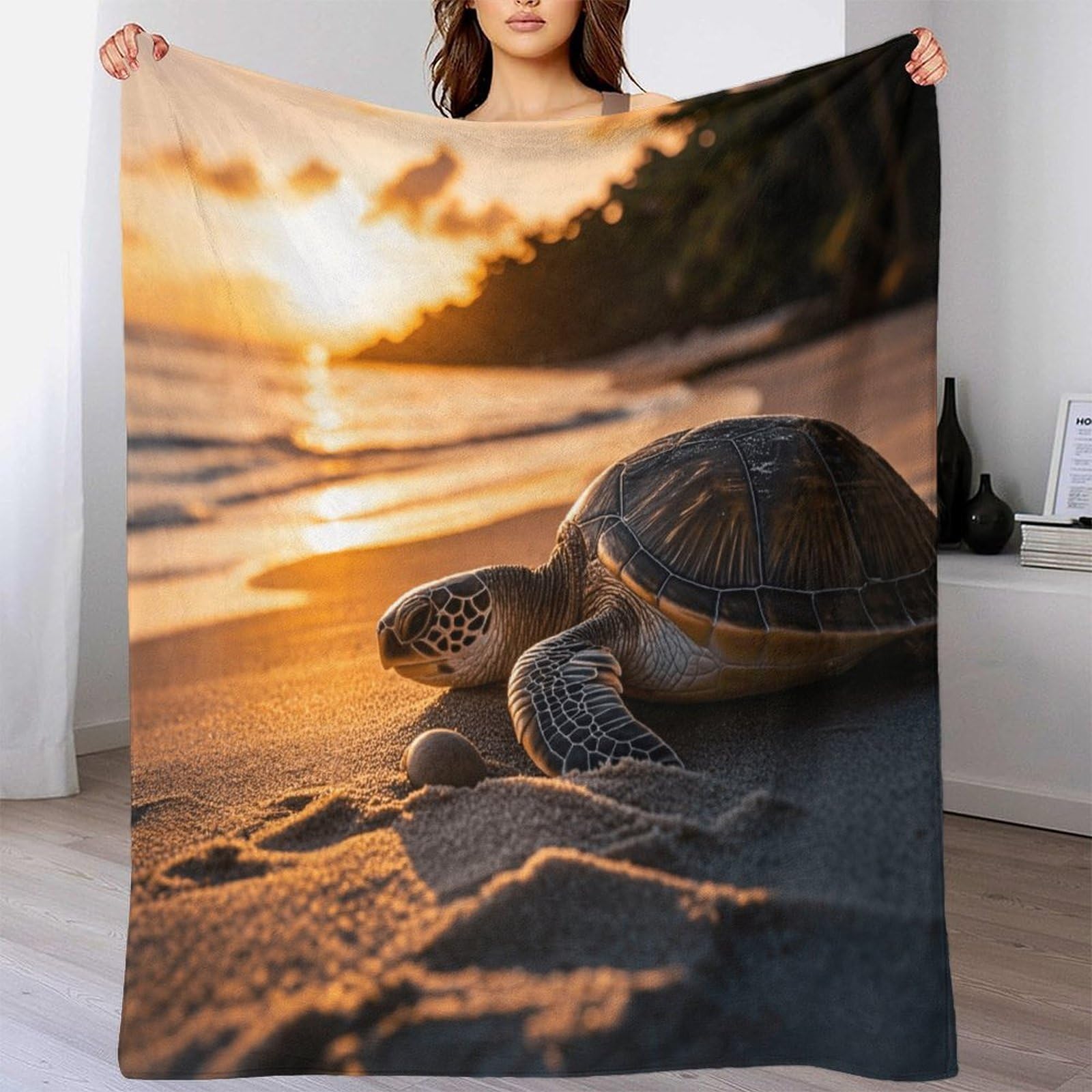 DAFUfbw Fleece Blanket Tortoise - 3D Print Decorative Camel Throw Blankets 80x90inch(200x230cm) for Couch & Bed, Soft And Cozy Warm Plush Fluffy Turtles Blanket All Seasons Suitable