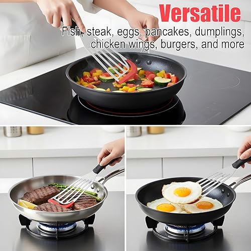 Miniatura 4 de 2 Pack Fish Spatula Stainless Steel - Flexible Slotted Fish Spatulas with Heat Resistant Silicone Edge for Non-Stick Cookware, Durable Fish Turner