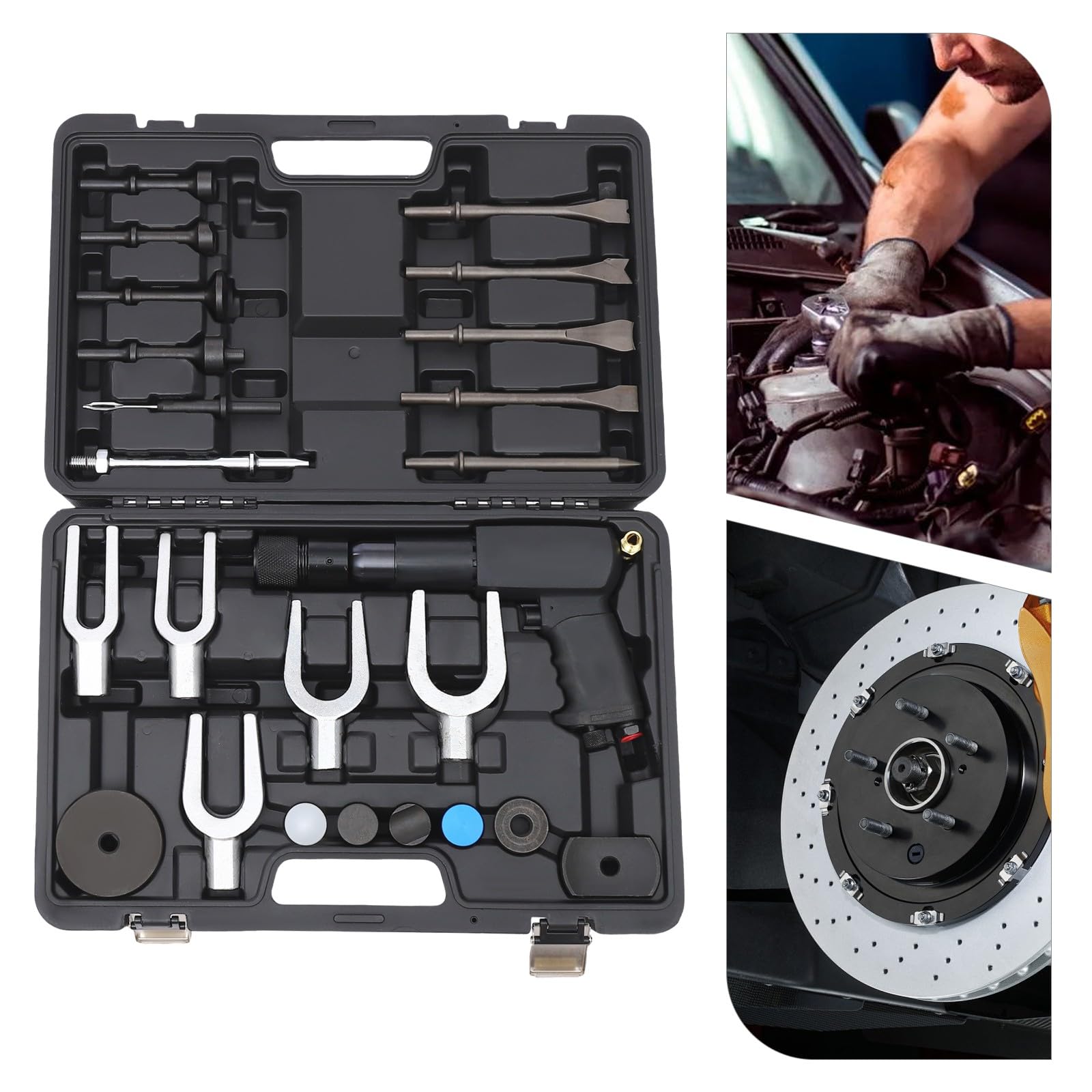 Druckluftmeißel Druckluft Hammer Air Hammer Presslufthammer Meißelhammer Druckluft Werkzeug Druckluftwerkzeug Set mit Koffer 9 kg für Auto Reparatur Karosserie Ausbau
