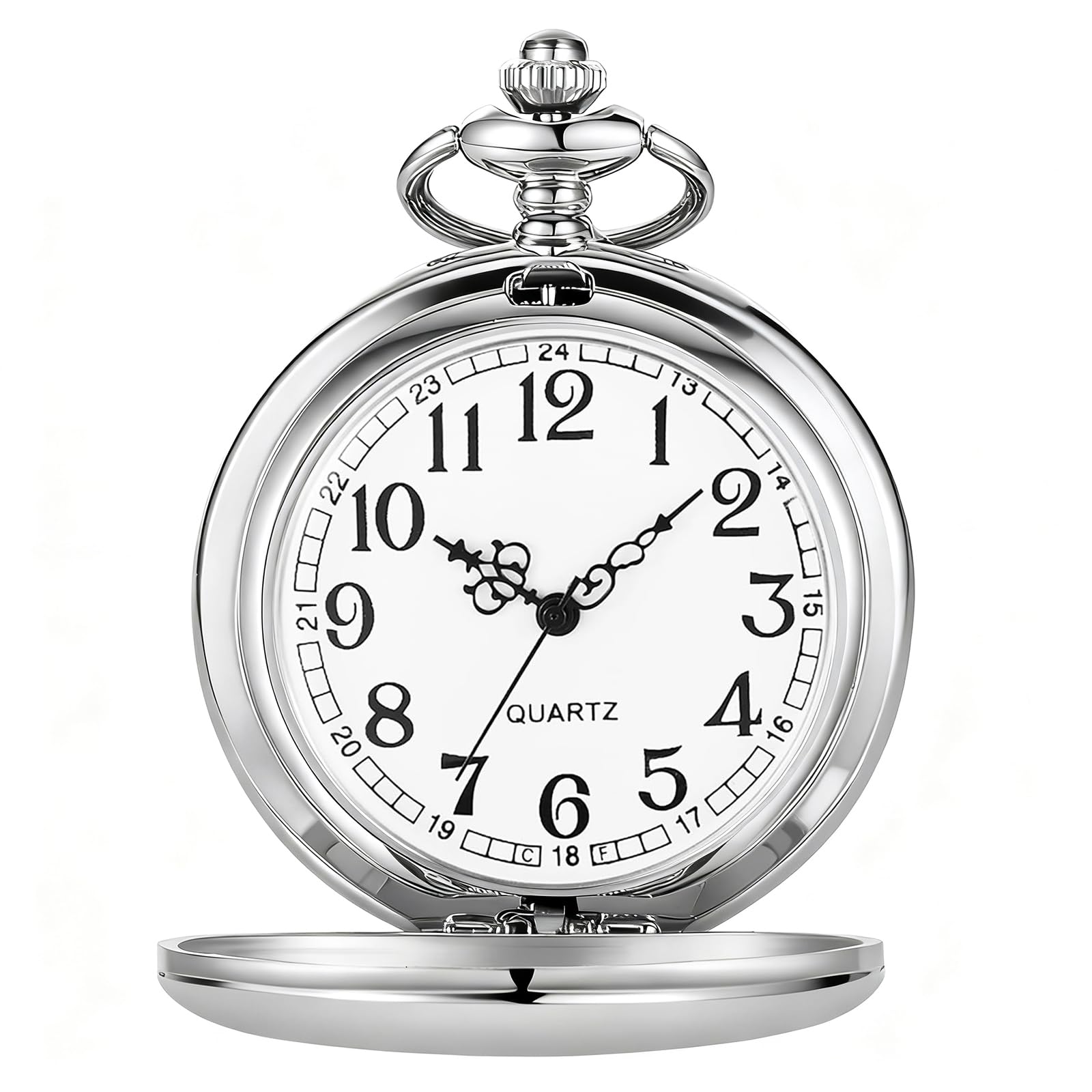 Tiong Reloj de Bolsillo clásico de Cuarzo de Acero Suave con Cadena de números Romanos para Hombres y Mujeres, Reloj de Bolsillo con Colgante para el día del Padre, Regalo de cumpleaños