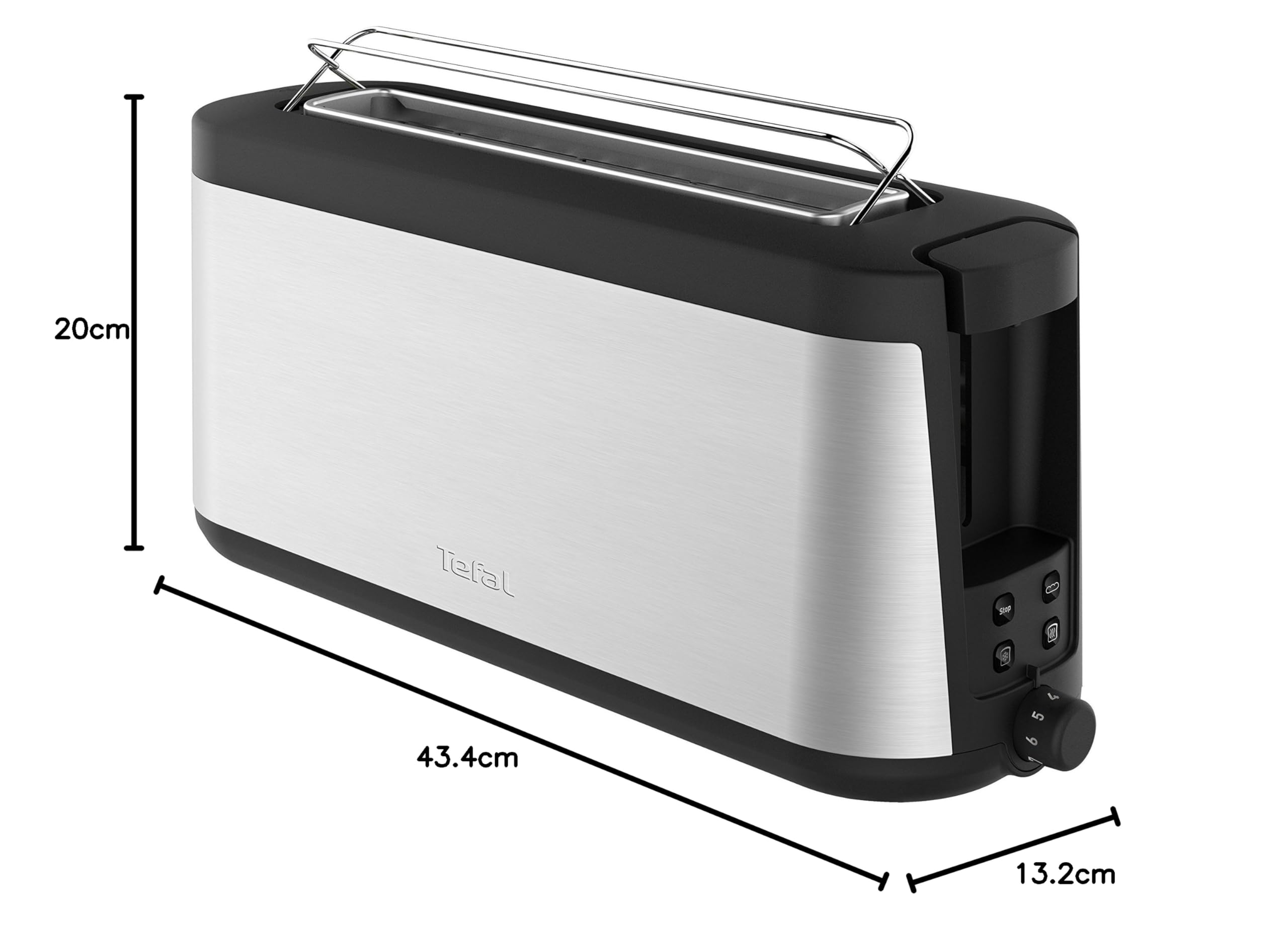 Tefal Element, Grille-pain, Fente longue, Grille-pain inox noir avec support à viennoiseries, Fonctions Réchauffage et Décongélation, TL430811