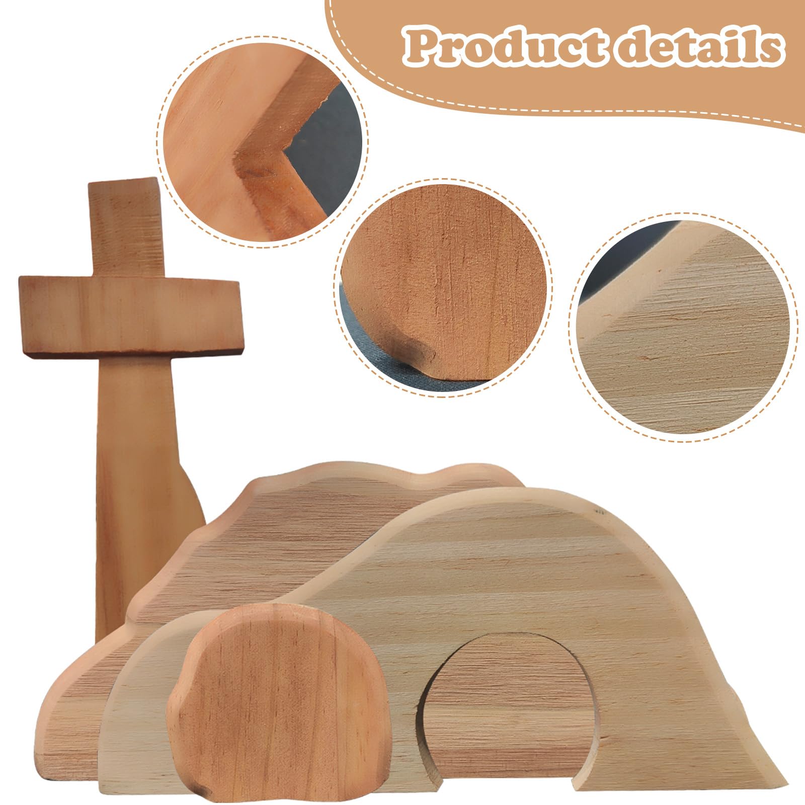 CUDU Osterszene Holz Set – Ostern Auferstehungsszene, Holzkrippe Figuren, Tischdekoration Für Ostern, Handgefertigt, Holz, Für Wohnzimmer & Büro