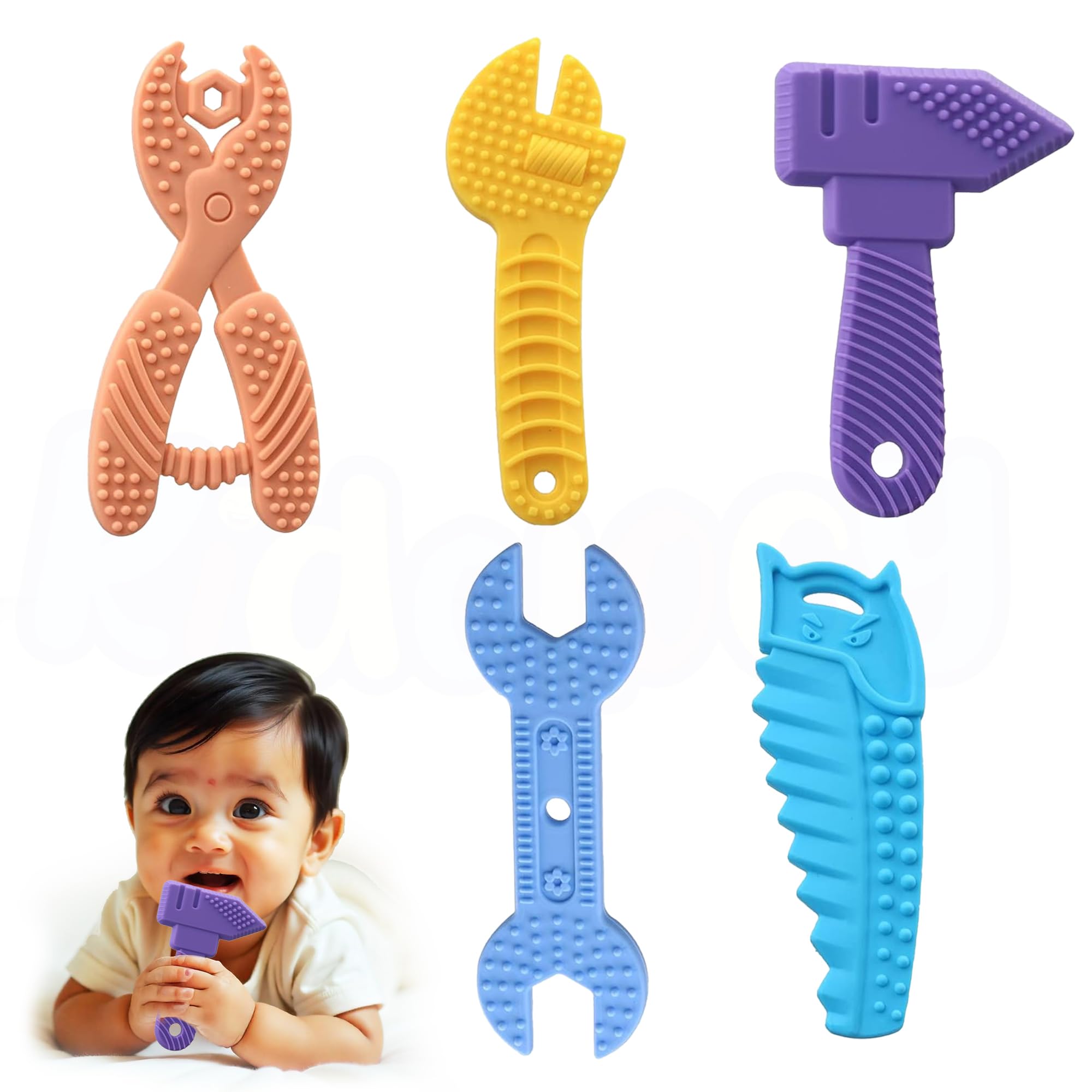Kidology Baby Teether 5PCS Baby Teething Toys, Silicone Sensory Chew Teether for Newborn Infant 0-6 9 12 18 Month Kids Travel Toys, BPA Free-image-7
