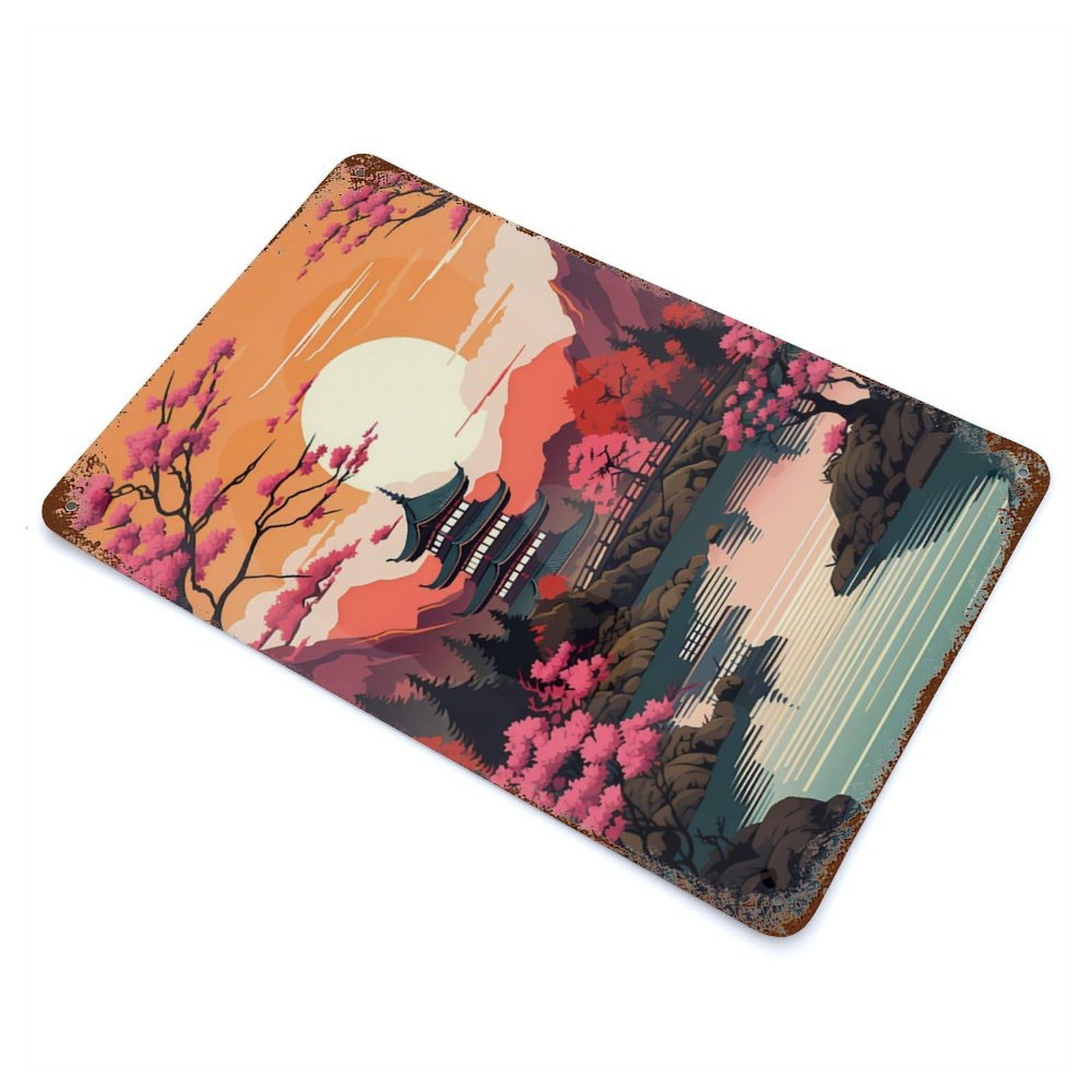 Sunset in Land of Chinese Rusty Metal Tin Sign 11.8"x7.9", Ideal for Farmhouse, Kitchen And Entryway Decor