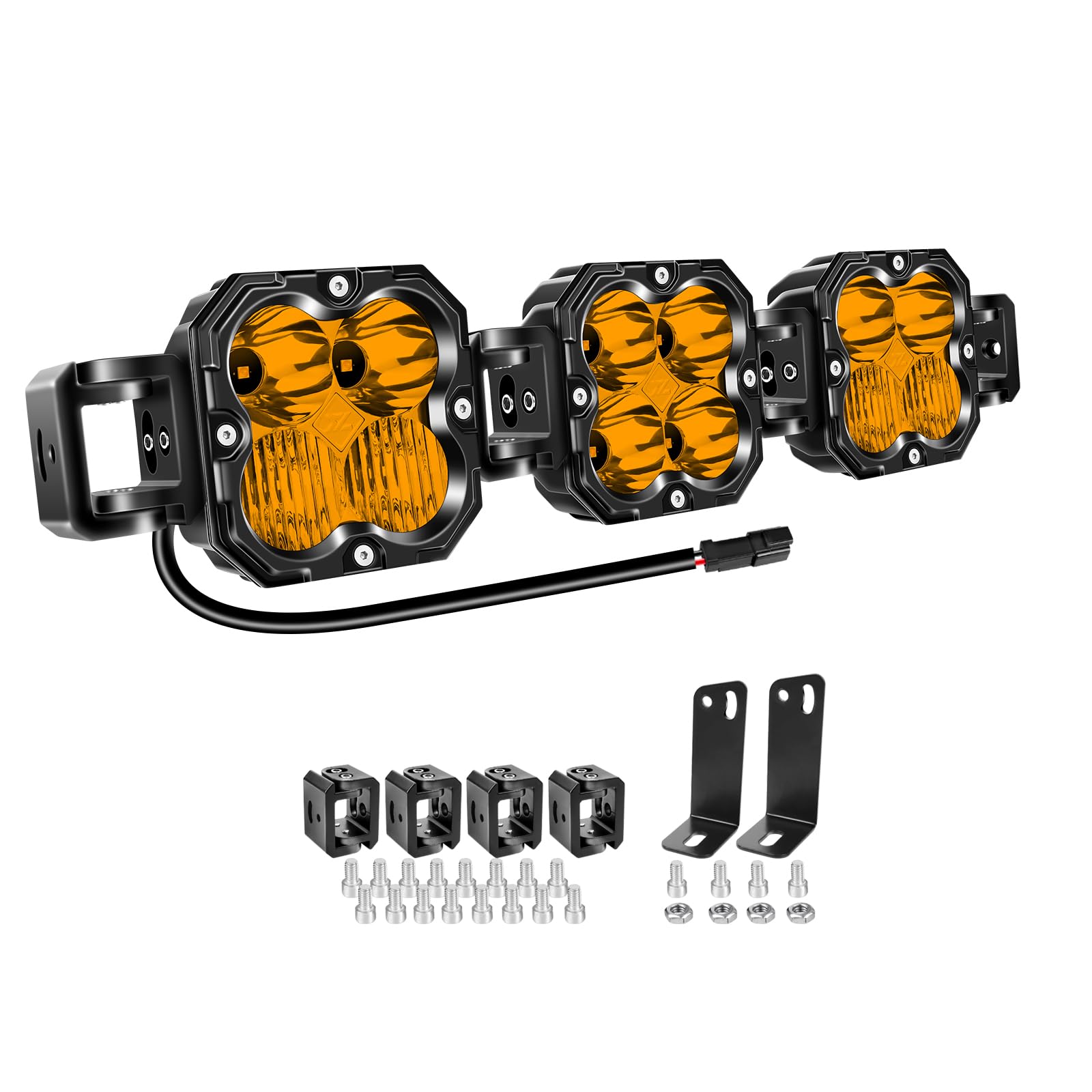 AUXTINGS 50 cm, 90 W, bursztynowa listwa świetlna LED z okablowaniem, prosta, zakrzywiona regulacja, szeroki zakres wiązki 12 V/24 V, reflektor terenowy, 4 x 4, wodoodporna lampa przeciwmgielna do UTV