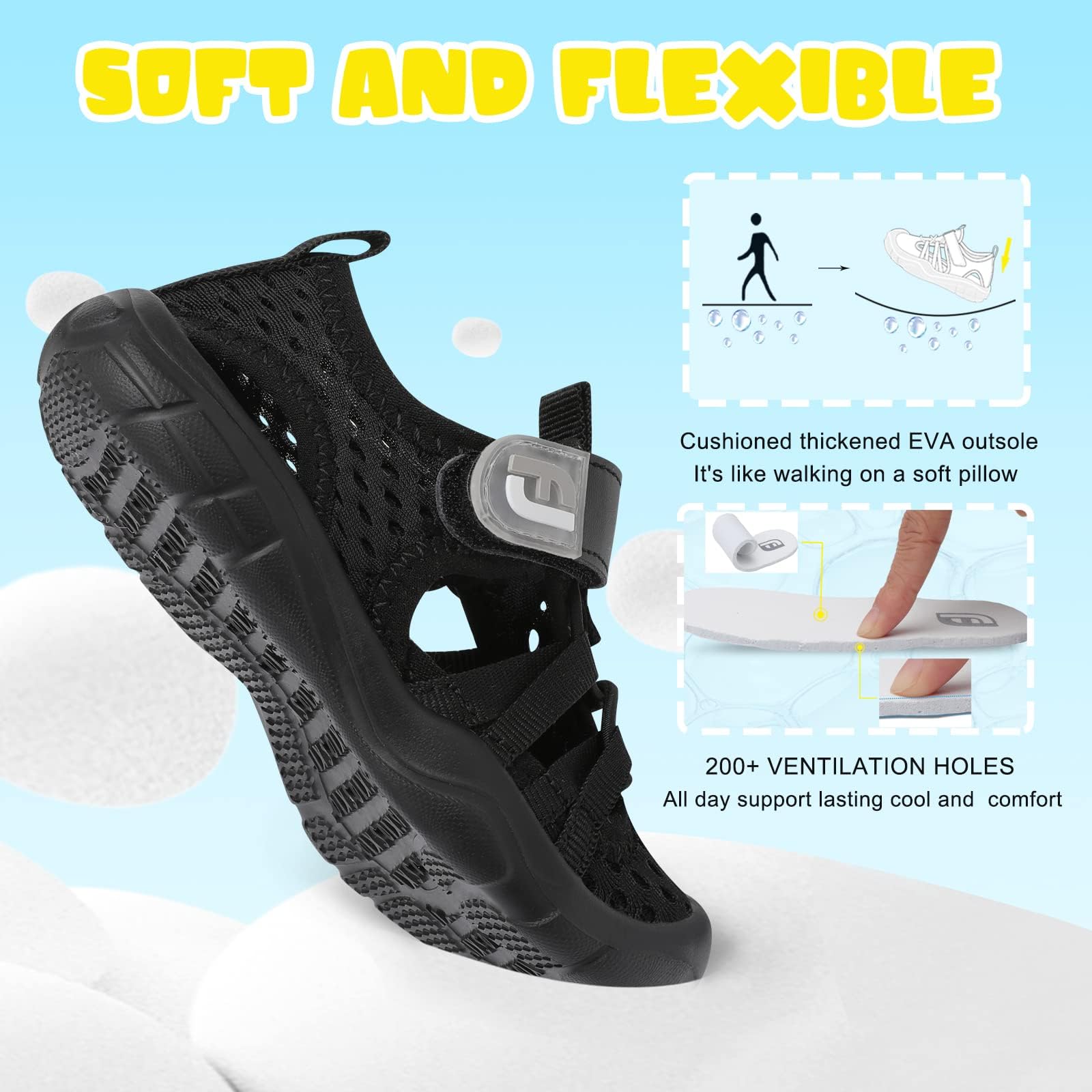 JOINFREE Toddler Boys Girls Water Shoes Breathable Qucik Dry Sport Beach Sandals Lightweight Barefoot Flexible — view 5