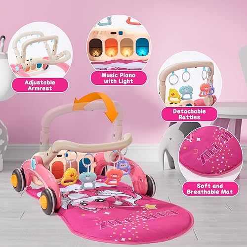 Miniatura 5 de Caminante de gimnasio para bebés, piano para niños y niñas, tapete de juego musical para el tiempo boca abajo, regalos de Navidad para recién
