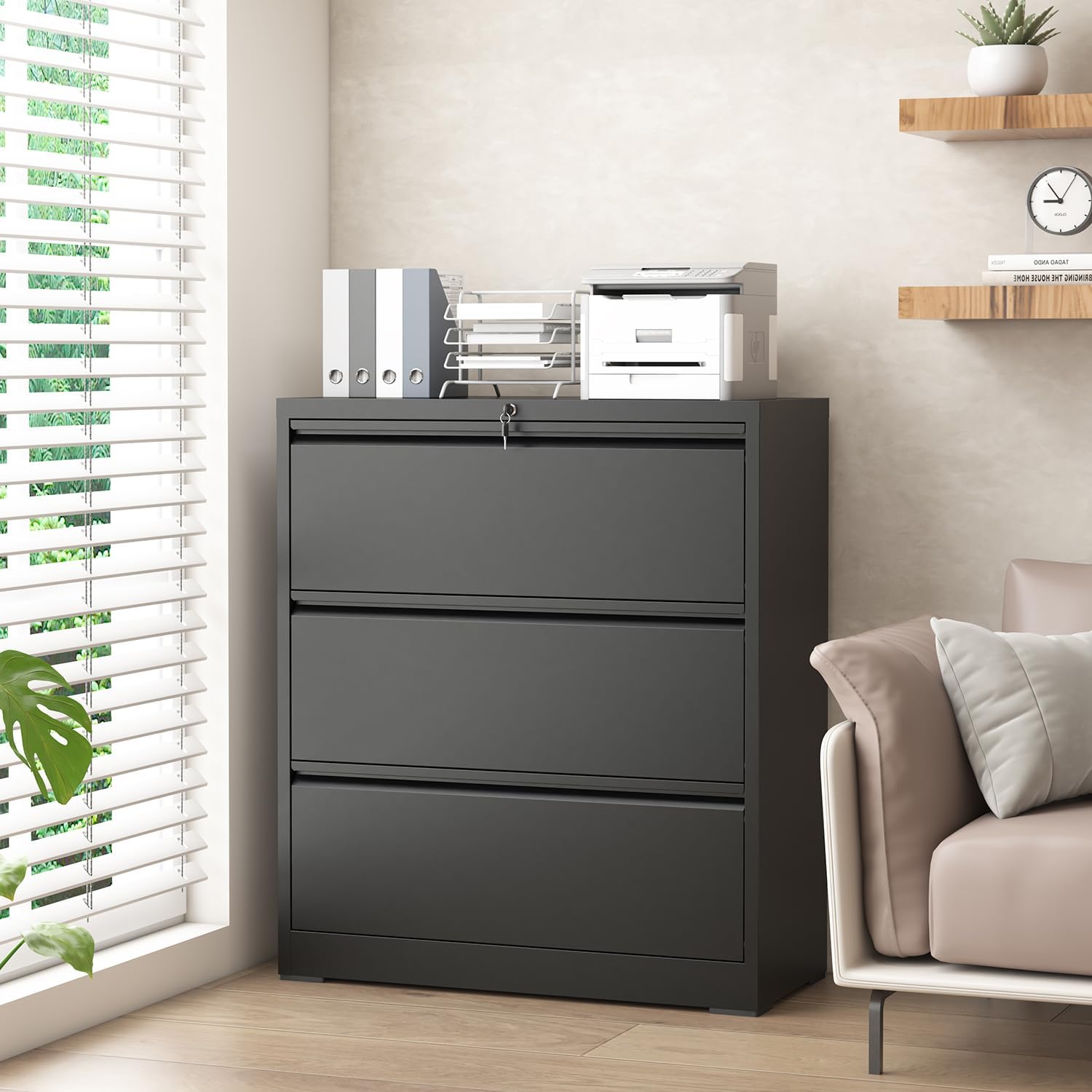 Lateral File Cabinet with Lock, 3 Drawer Metal File Cabinet
