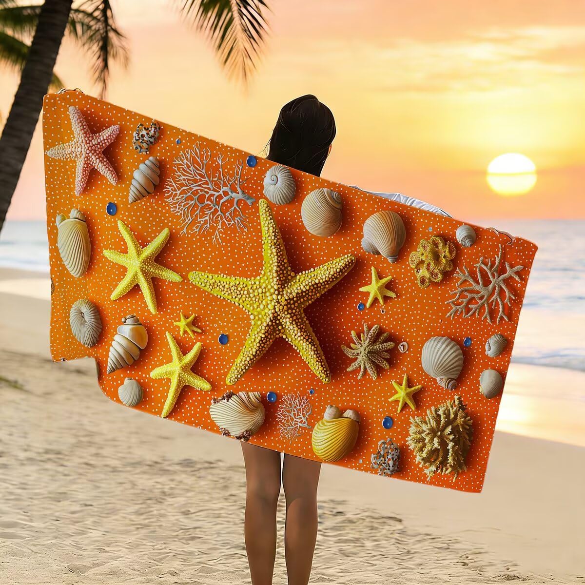 Telo Mare Microfibra, Telo Mare Grande 100x200cm 2 Pezzi, Asciugamano Palestra Donna Asciugatura Rapida, Antisabbia Asciugamano Microfibra, Leggero Asciugamani Palestra per Regalo (Arancia) -4362