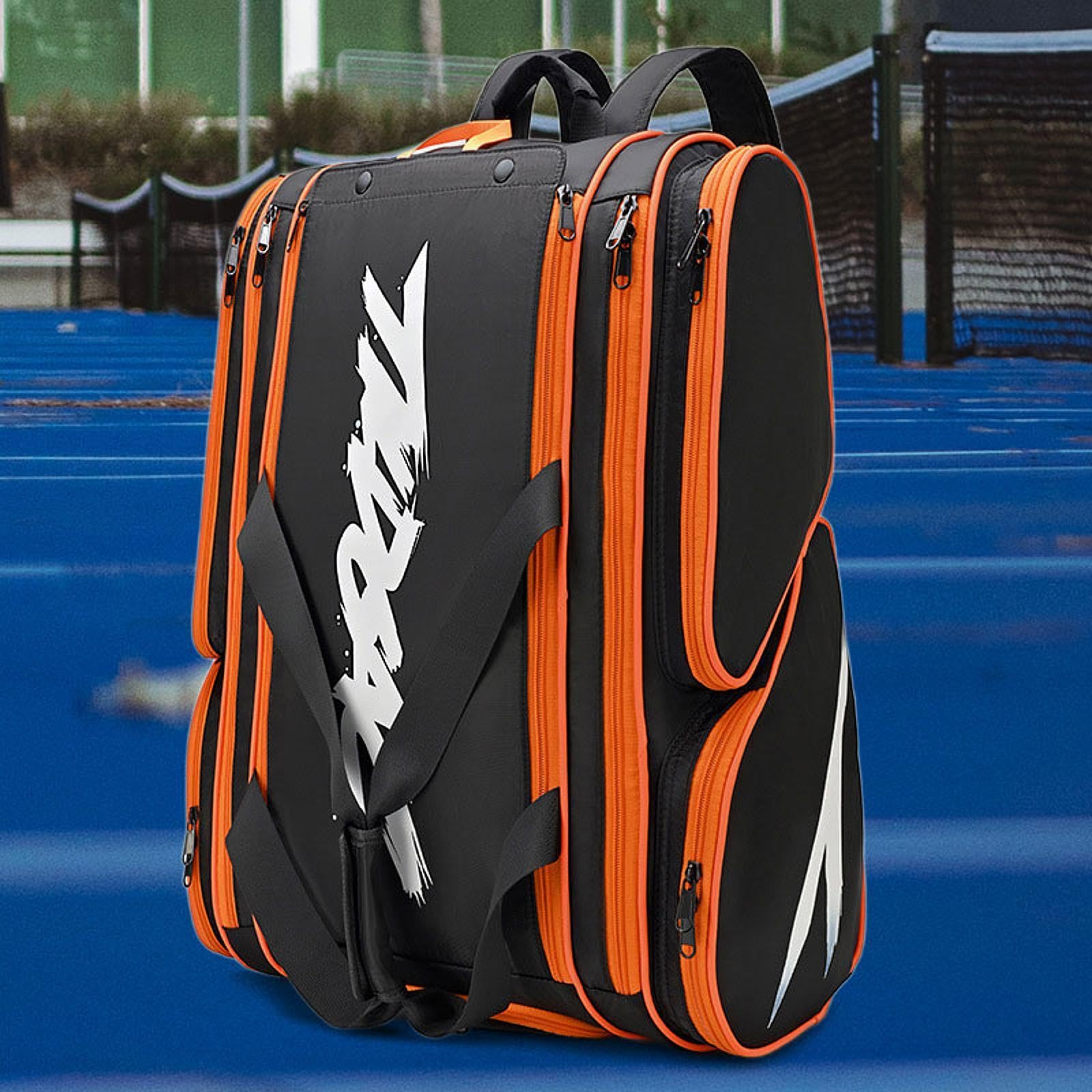 Pickleball Borsa Equipaggiamento Sport Zaino Porta Racchetta Organizer Accessori Borsone Impermeabile Tessuto Robusto con Manico Adatta per Accessori, Arancione E Nero