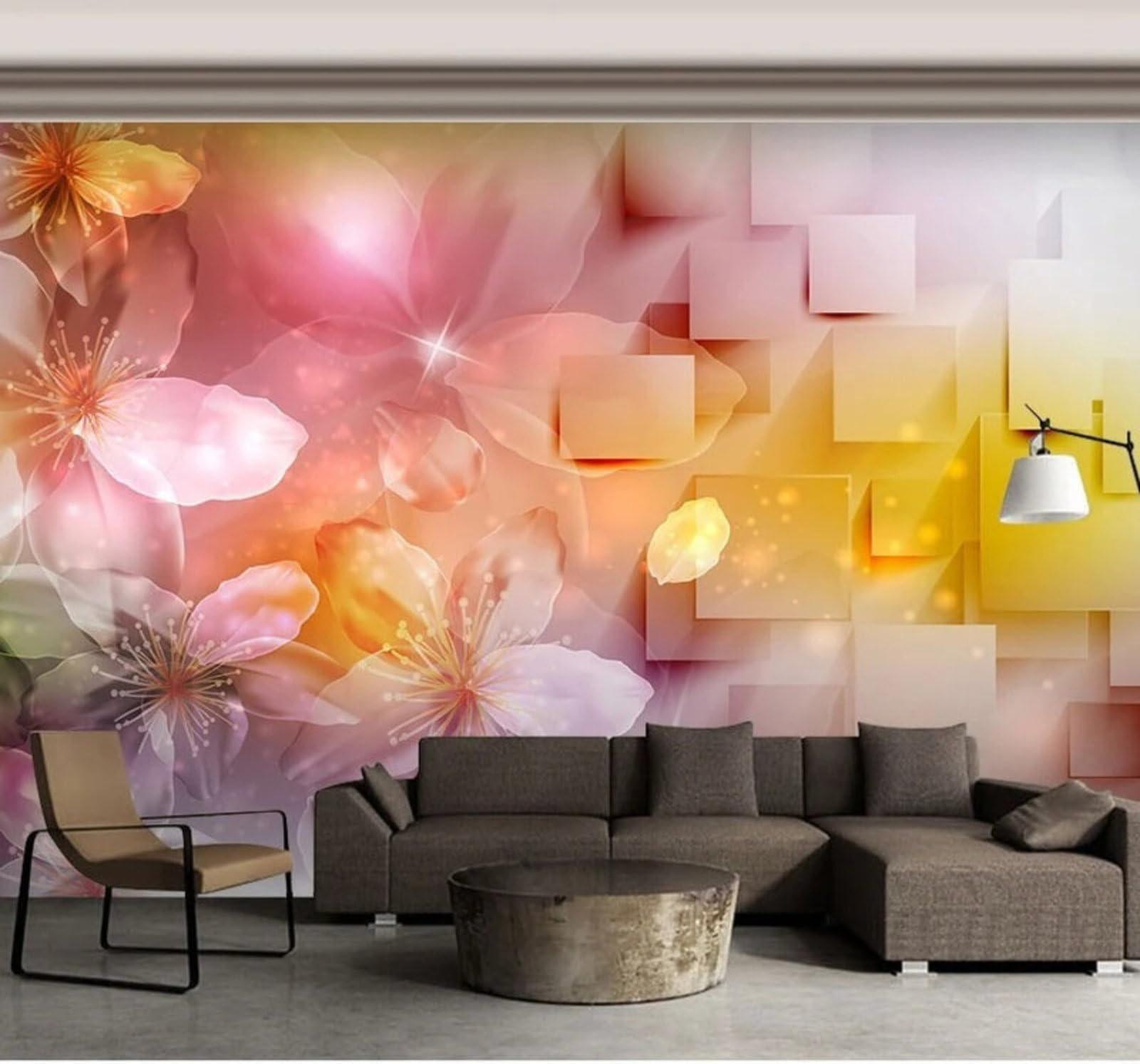 Wallpaper-3D-Xlm 350Cm×256Cm(B×H) Creative Aesthetic Grid Floral Art 3D Wallpaper Easy Install Feature Office Living Room Sofa Bedroom Tv Background Wall Decoration-350Cm×256Cm