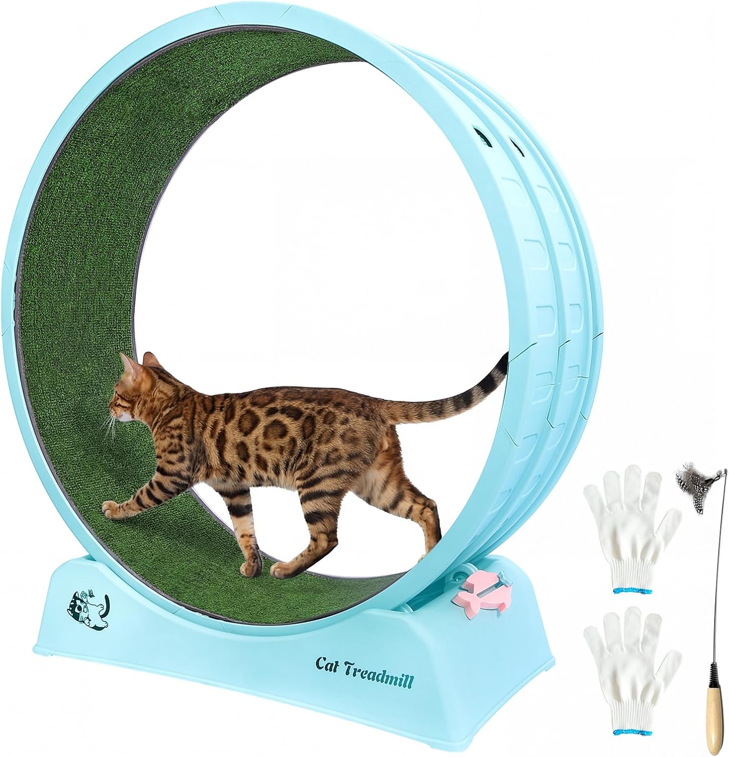 Large Cat Treadmill, 33" Diameter Large Cat Wheel for Indoor Cats, Quite Running Wheel with Detachable Carpet & Teaser for Running/Walking/Training, Suitable for Most Cats
