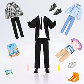 Miunana Lot 16 Items Doll Clothes & Accessories Classic Black Suit for Boy Doll Include Random 4 PCS Casual Wear + 5 PCS Dolls Pants + 3 Pairs of Shoes Laptop Water Bottles
