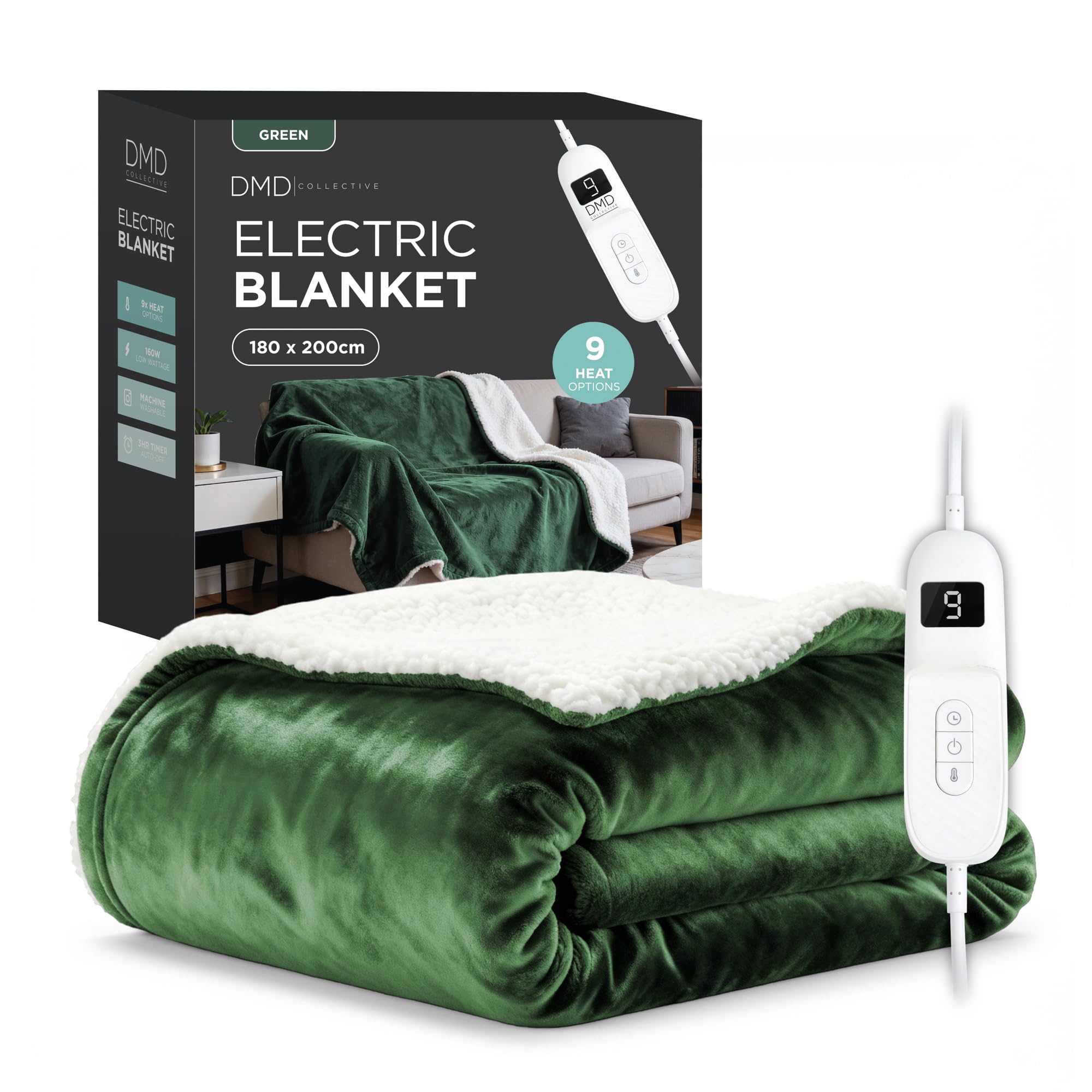 DMD Collective - Heated Blanket, Electric Blanket 180x200cm, Green