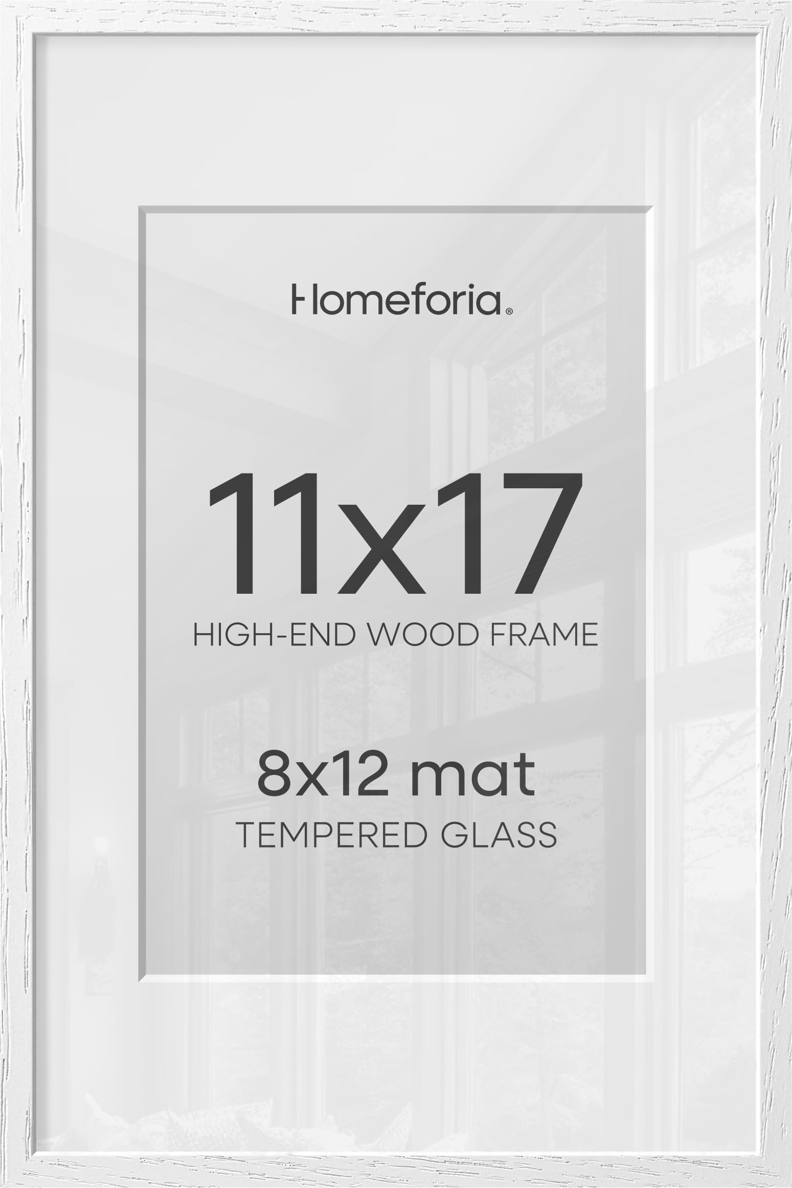Homeforia 11x17 White Oak Picture Frame, High-End Wood, 8x12 Mat, Glass | High End Solid Oak Wood, Tempered Glass, Acid-Free 8x12 Removable Mat, 11x17 Edge-to-Edge Display 17x11, Wall Kit, Set Of 1