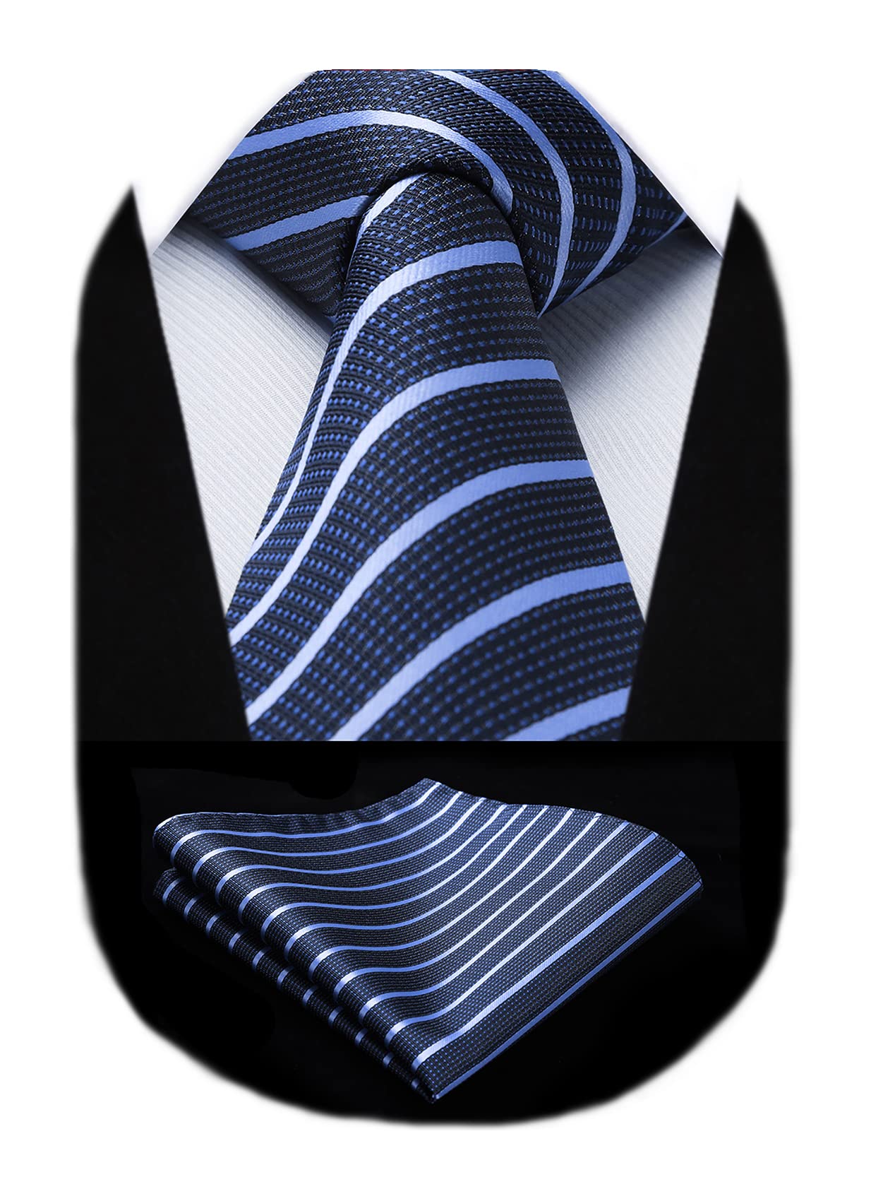 Men's Tie and Pocket Square Set Striped Polka Dot Silk Ties for Men Formal Classic Elegant Necktie & Handkerchief for Business Wedding Party