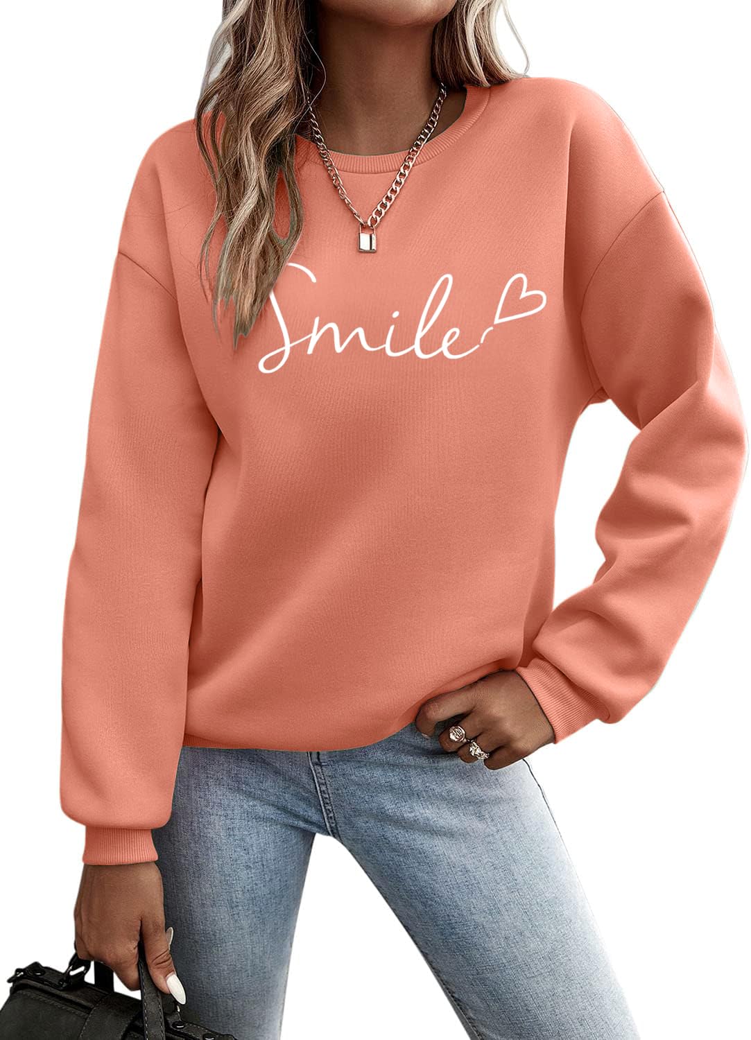YUTILA Damen Sweatshirt Rundhals Pullover mit Herzmotiv Und Briefdruck | Herbst, Winter, 70% Baumwolle, Hochwertiger Print, Angenehm, Bequem & Stylisch Oberteile, Locker Casual Streetwear