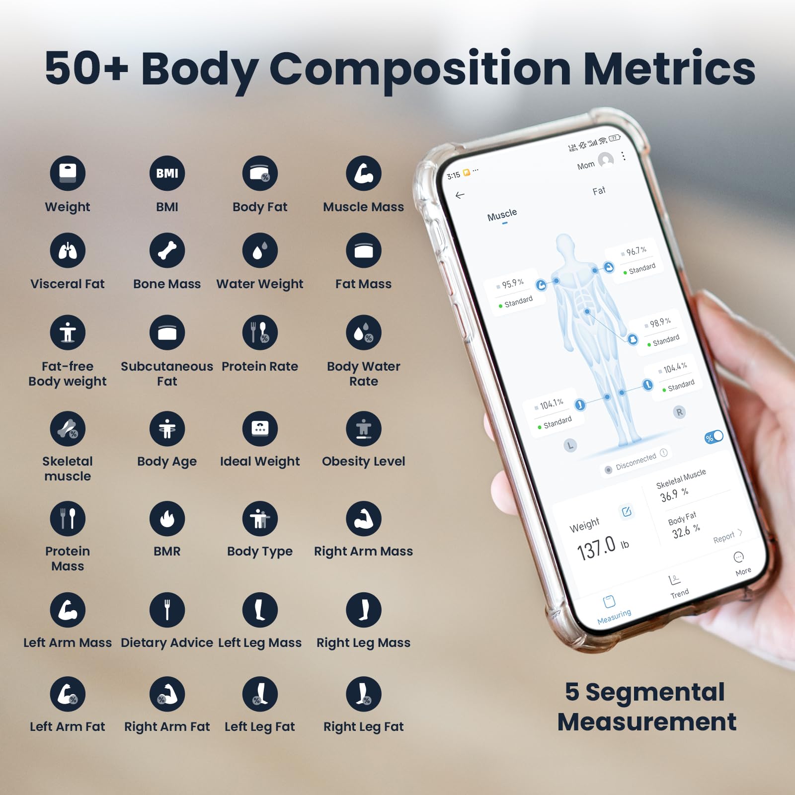 YINOLIFE Bilancia per peso corporeo, bilancia intelligente da bagno a 8 elettrodi con BMI grasso corporeo massa muscolare 28 composizione corporea, bilancia digitale ad alta precisione con display a