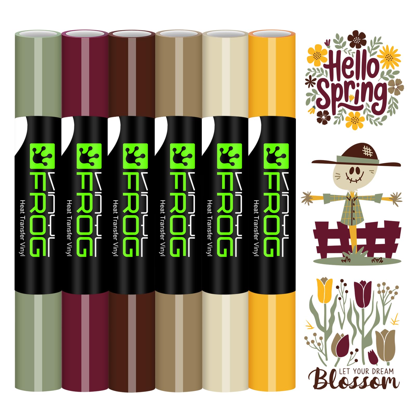 VINYL FROG HTV Vinyl Bundle 6 Pack 12"x3ft Heat Transfer Vinyl for T Shirts