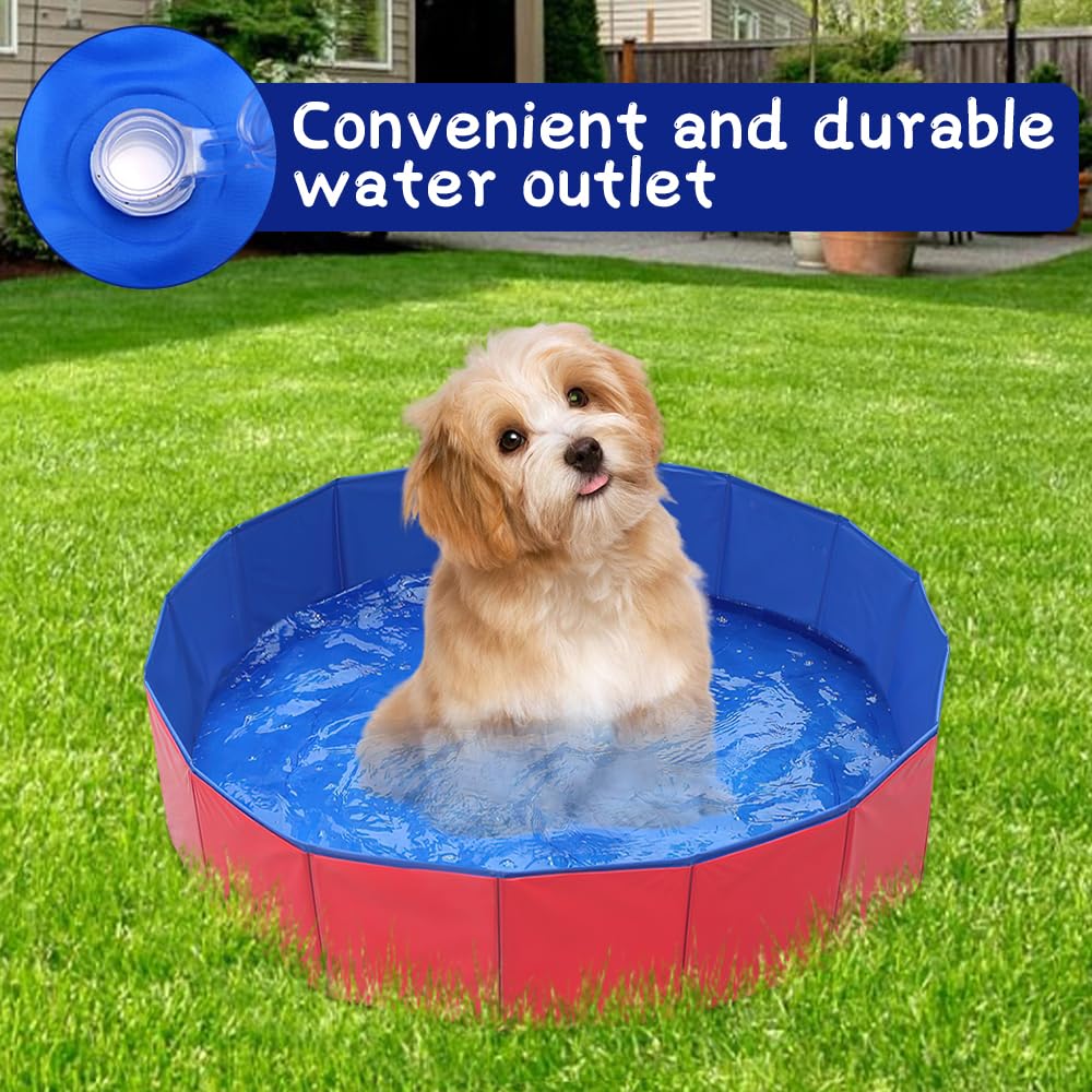 LUFEIS Hundepool, 60x20cm Hundepool Schwimmbad,Hundebecken Faltbar mit Ablassventil,Planschbecken Rutschfest, Swimmingpool für Hunde,Faltbarer Pool Hundepools Schwimmbecken für Kleine Hunde Katze(Rot)