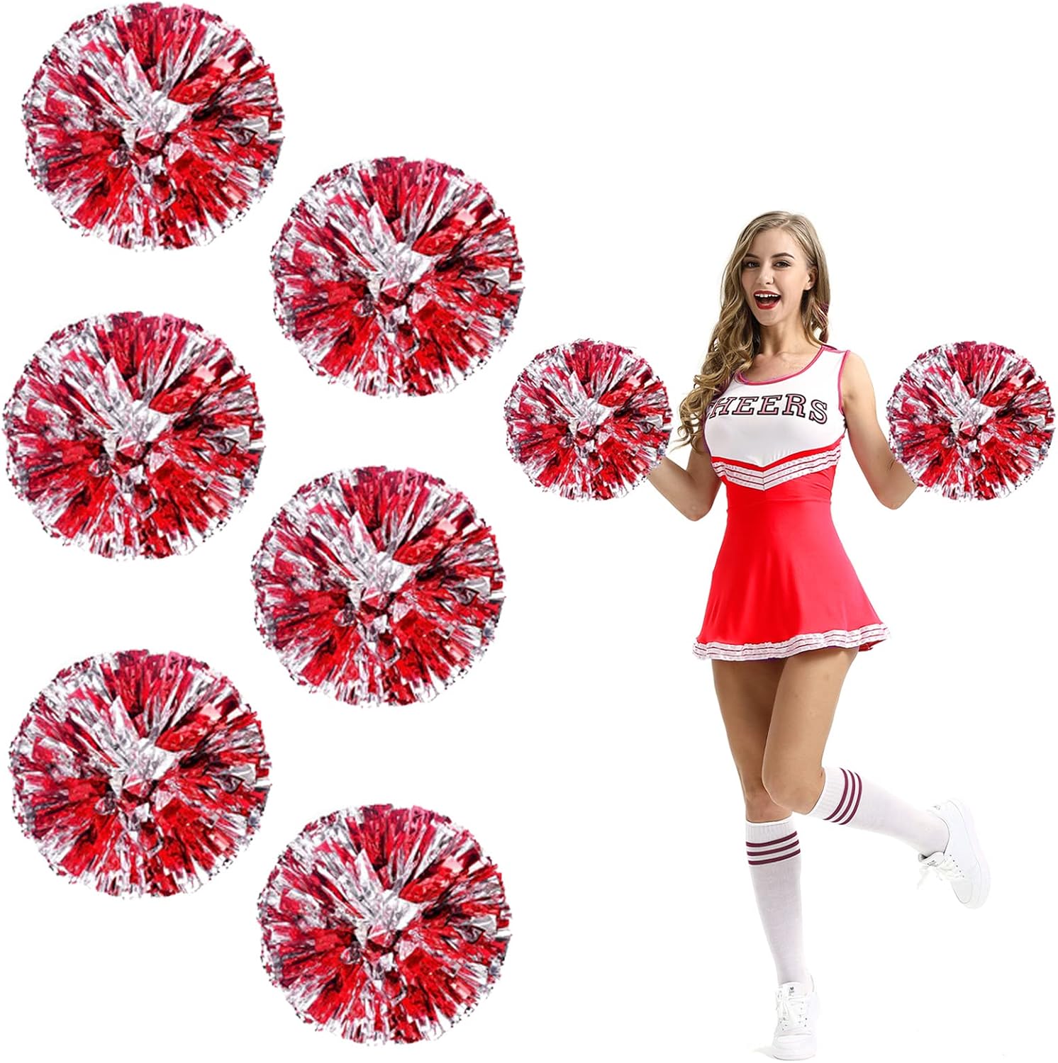 Extpro 6Pcs Cheerleading Pom Poms with Finger Holes