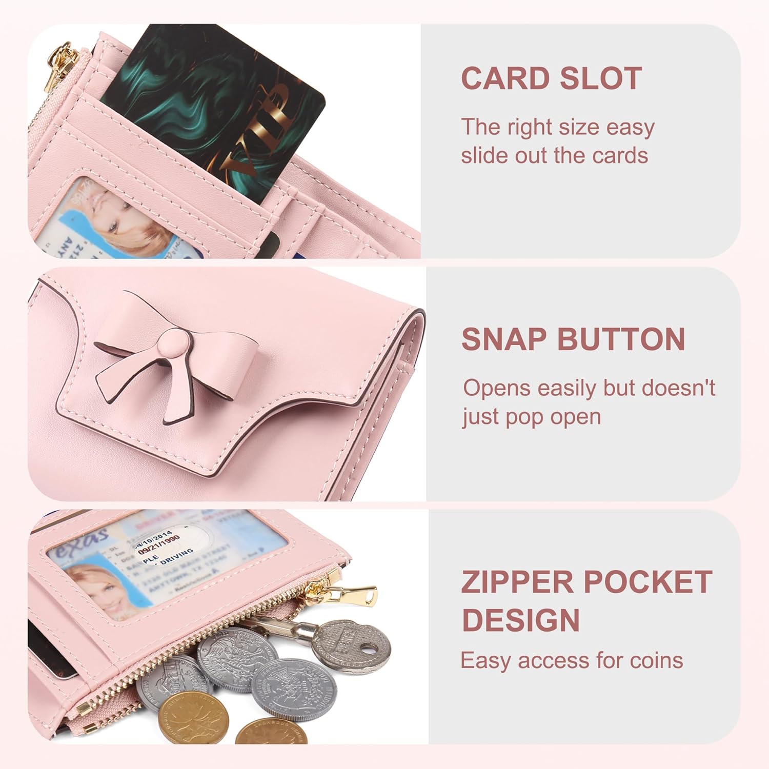 Small Wallet for Women Cute Bifold RFID Blocking Credit Card Holder Ladies Leather Wallets with Zipper Coin Pocket - Image 4