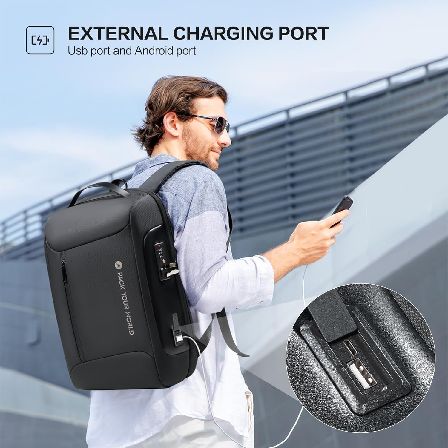 OIWAS Business Backpack for Men, Anti-Theft Backpack Fits 15.6 Inch Laptop, High Tech Backpacks with USB Charging Port, Water Resistant Travel Laptop Backpack for Men and Women