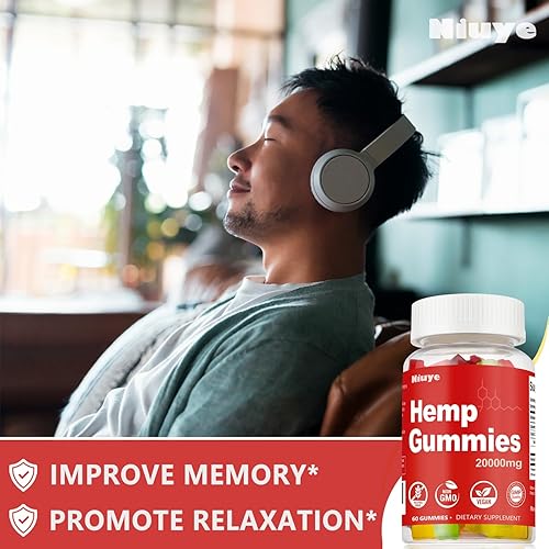 Miniatura 5 de Paquete de 2 gomitas de cáñamo extra fuertes, 20,000 mg de alta potencia, ricas en omega 3-6-9 e infundidas con aceite de cáñamo, probadas por