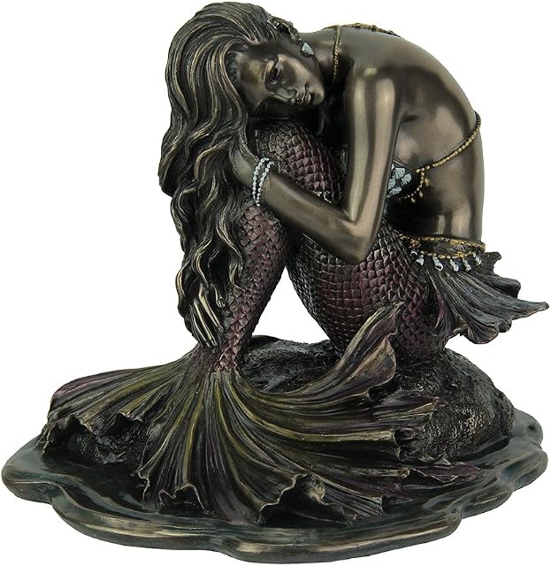 Zeckos Siren Solitude Mermaid Sitting On Rock Bronze Finish Statue