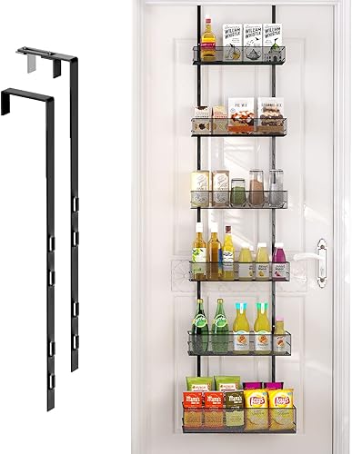 Miniatura 1 de Organizador de despensa sobre la puerta, cesta de malla de 6 niveles para colgar y montar en la pared, estante de especias sobre la puerta con