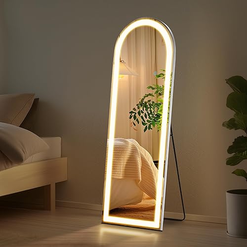 Miniatura 6 de Espejo arqueado de longitud completa con luces LED, espejos de pared de cuerpo de 16 x 60 pulgadas, espejo de pie para colgar en el suelo, espejo de