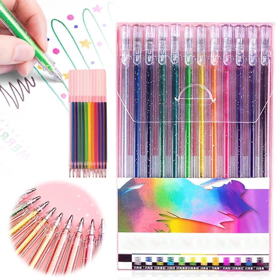 Stylo à encre gel à paillettes colorées, recharges pour dessin et mandalas enfants adultes